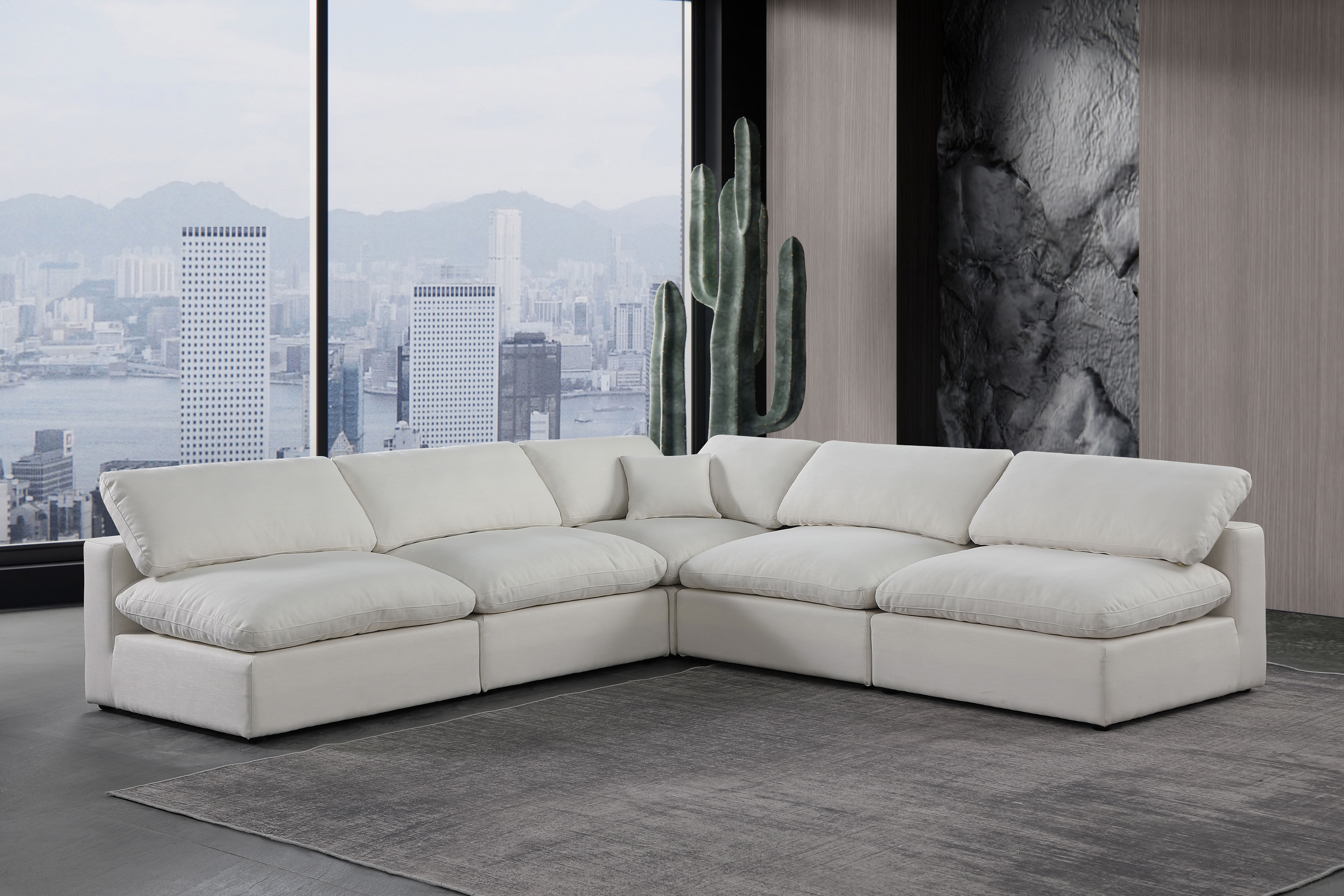 Comfy - 5 Piece Linen Modular Corner Armless Sectional - Light Gray