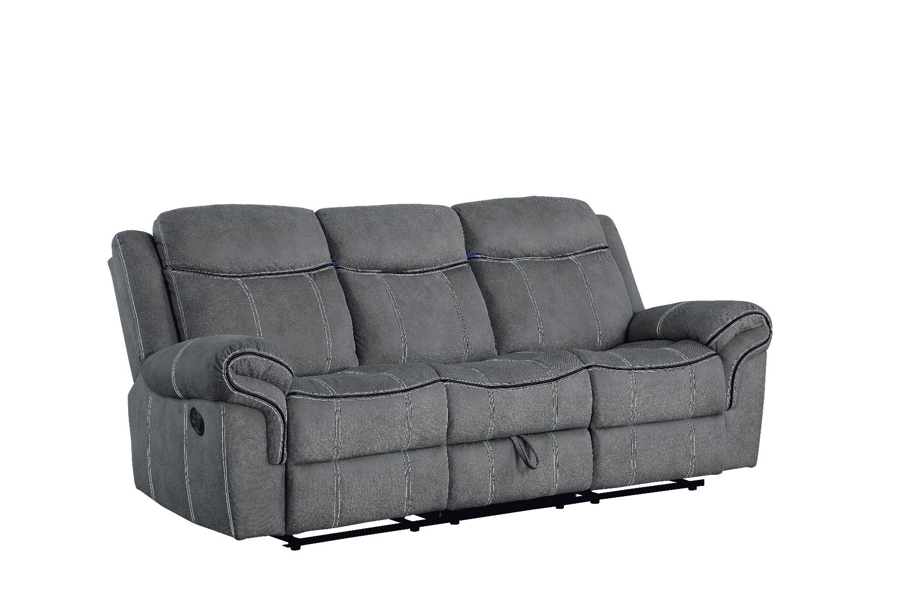 Zubaida - Motion Sofa & Console With USB - Two Tone Gray Velvet, dark gray, view 2