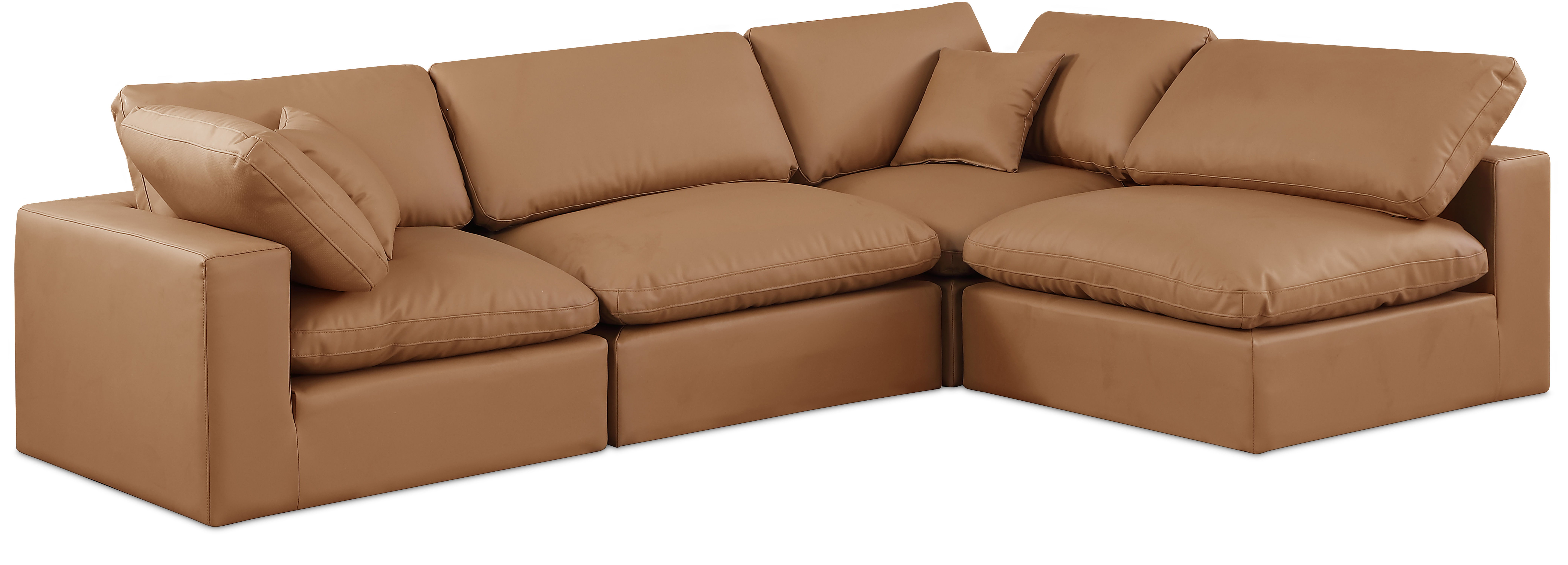 Comfy - 4 Piece Faux Leather Modular Armless Sectional - Cognac