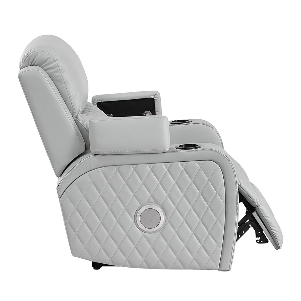 Elonzo - Power Motion Recliner With LED, Power Headrest & Speaker - Light Gray, light gray, view 3