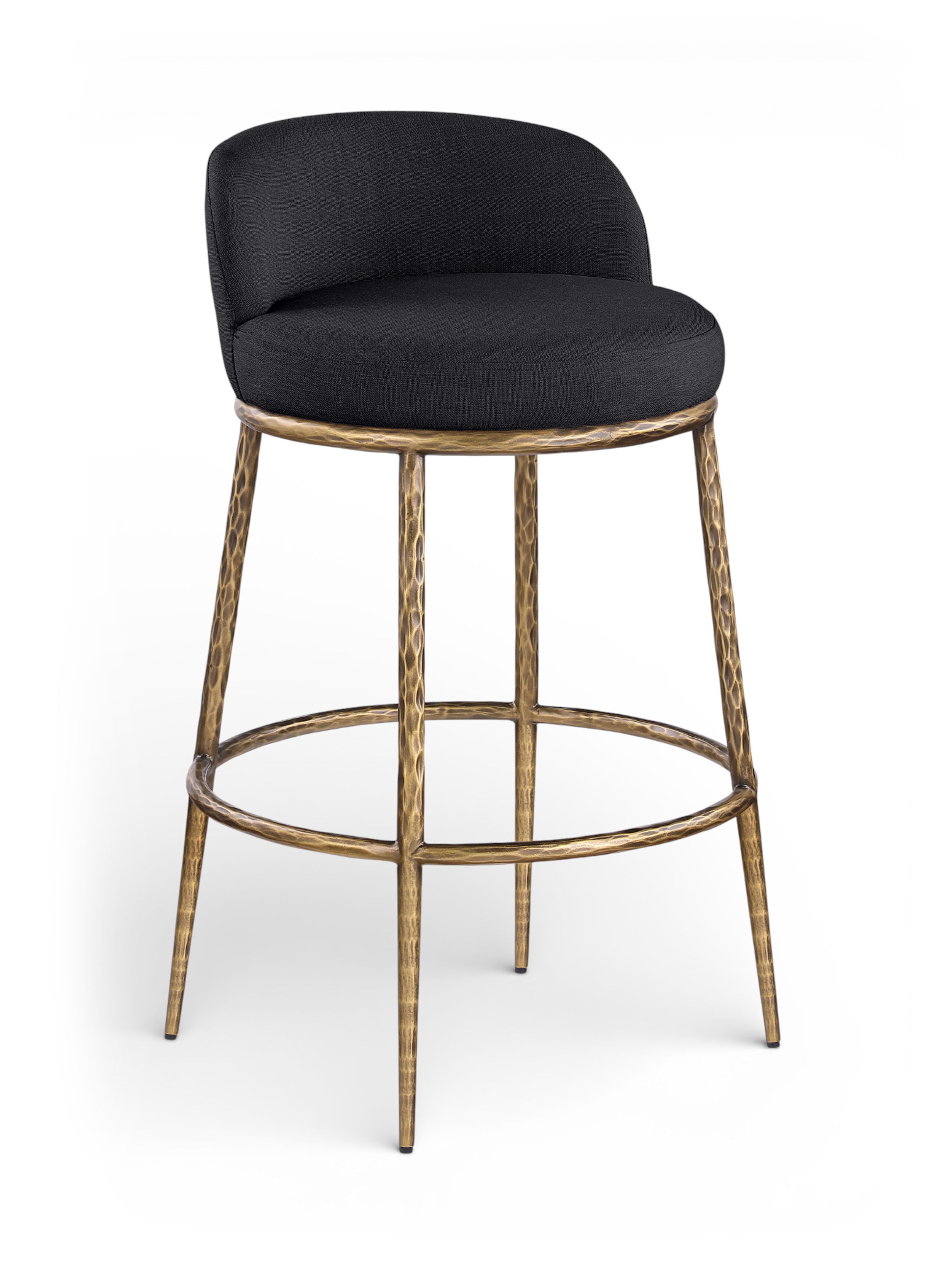 Ferro - Performance Fabric Upholstered Bar Stool - Black / Antique Brass