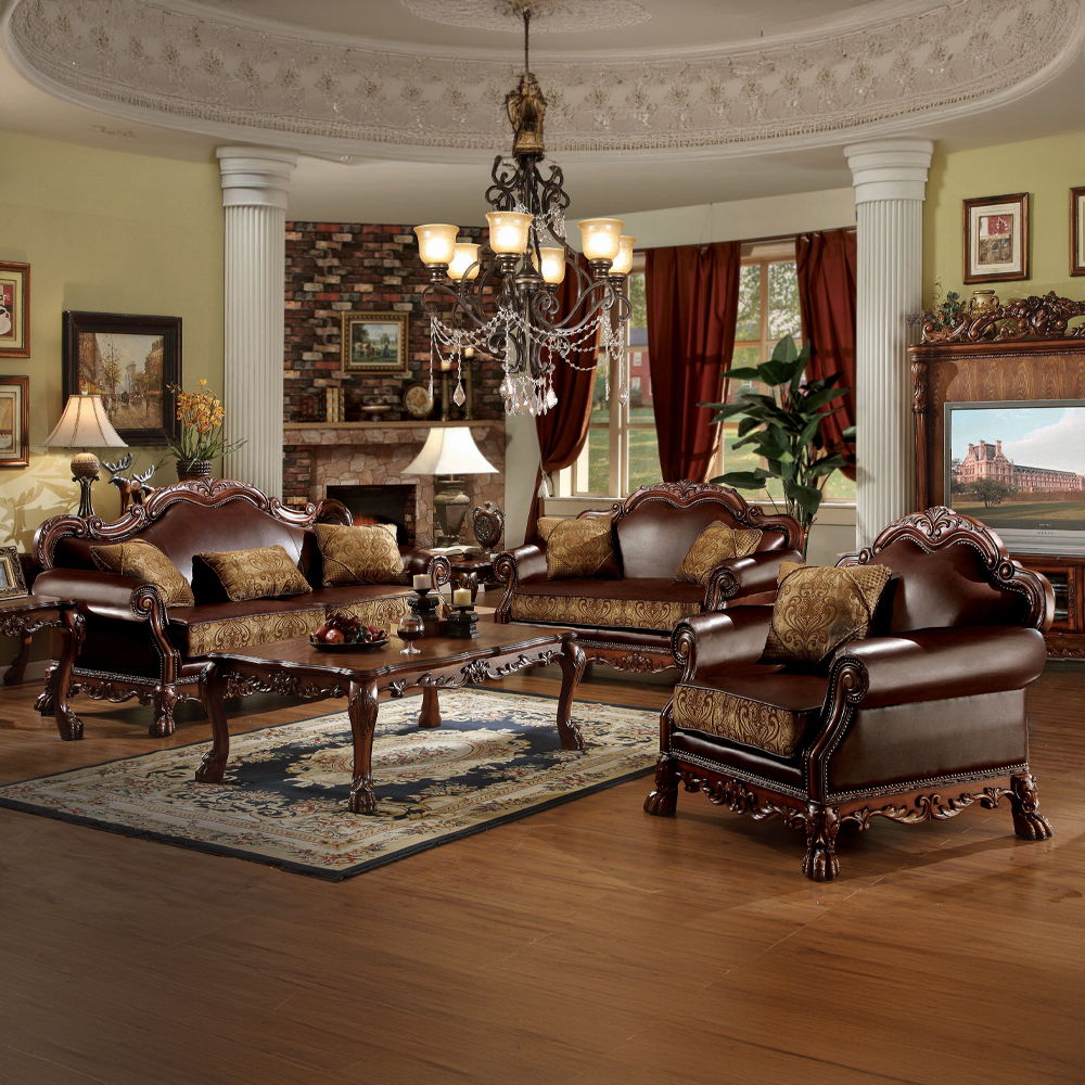 Dresden - Sofa With 3 Pillows - Brown Synthetic Leather & Chenille, Cherry Oak, dark brown, view 4