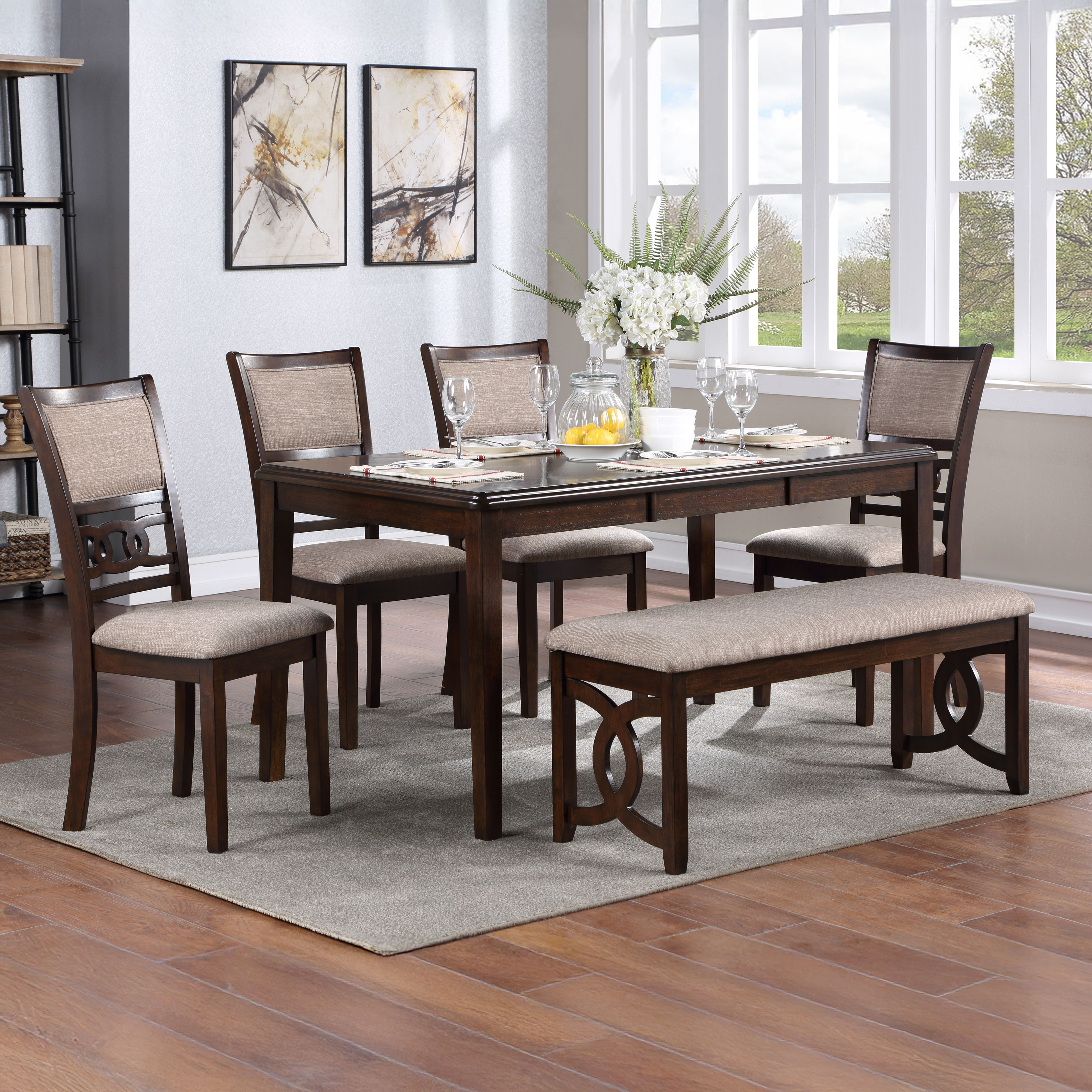 6 Pc · Set Dining Table, 4 Chairs & Bench