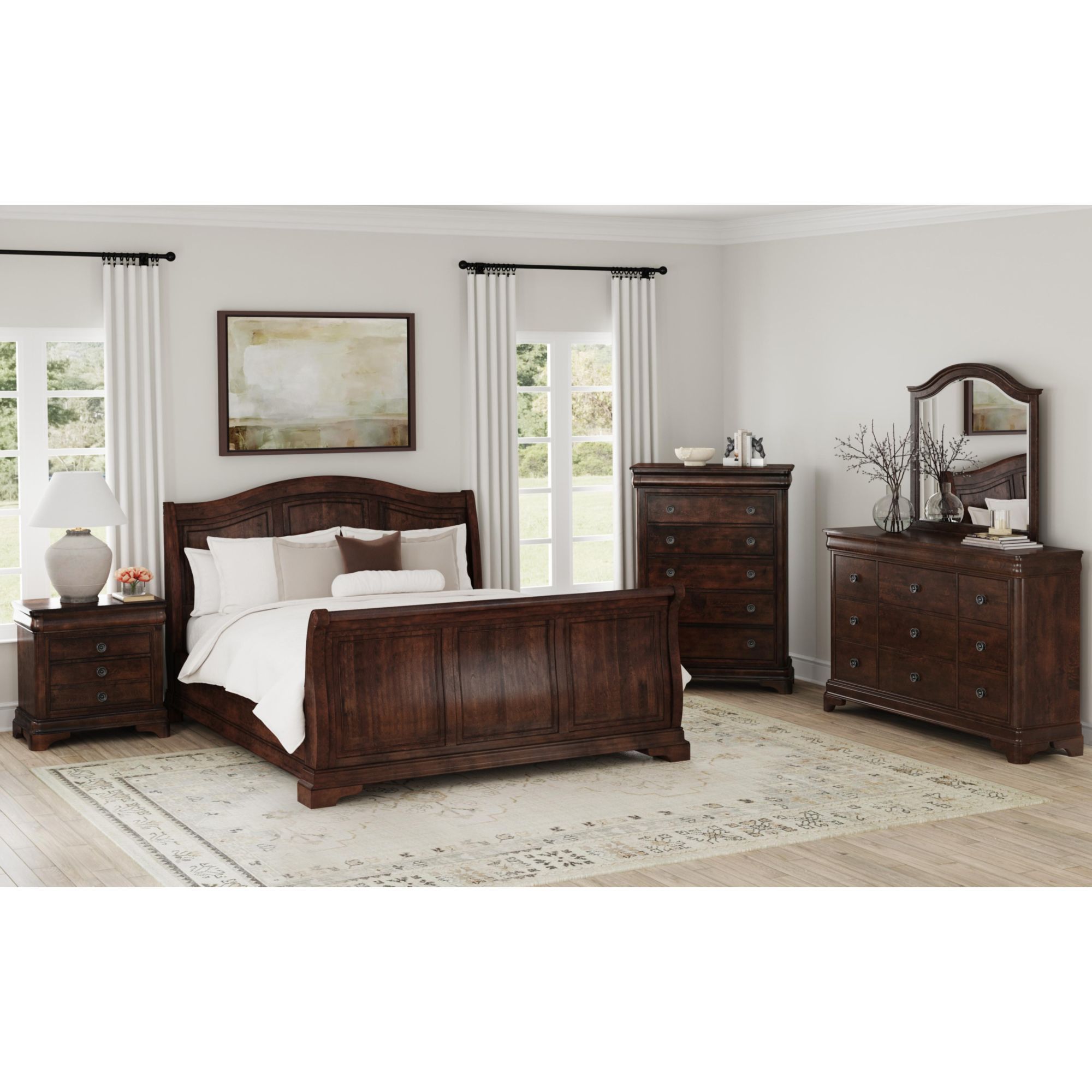 Cameron - Queen Sleigh Bed - Cherry