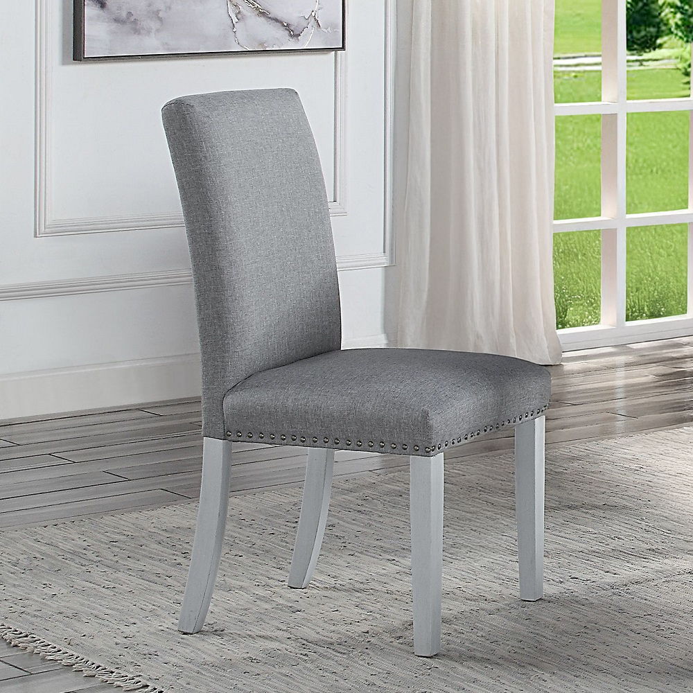 Lanton - Side Chair (Set of 2) - Gray Linen & Antique White, white