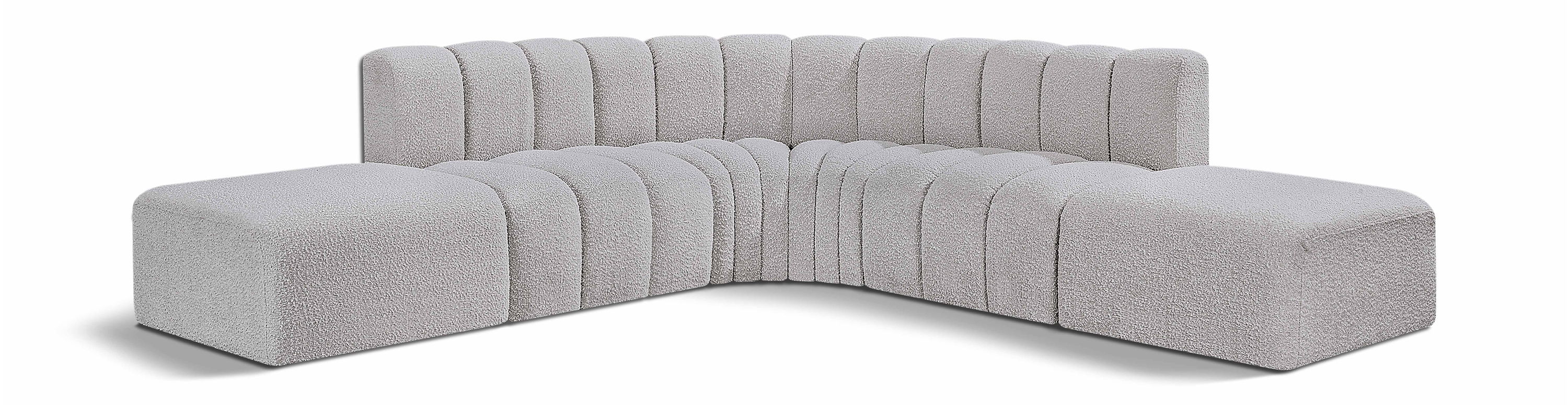 Arc - Boucle Fabric 6 Piece Corner Modular Sofa - Gray