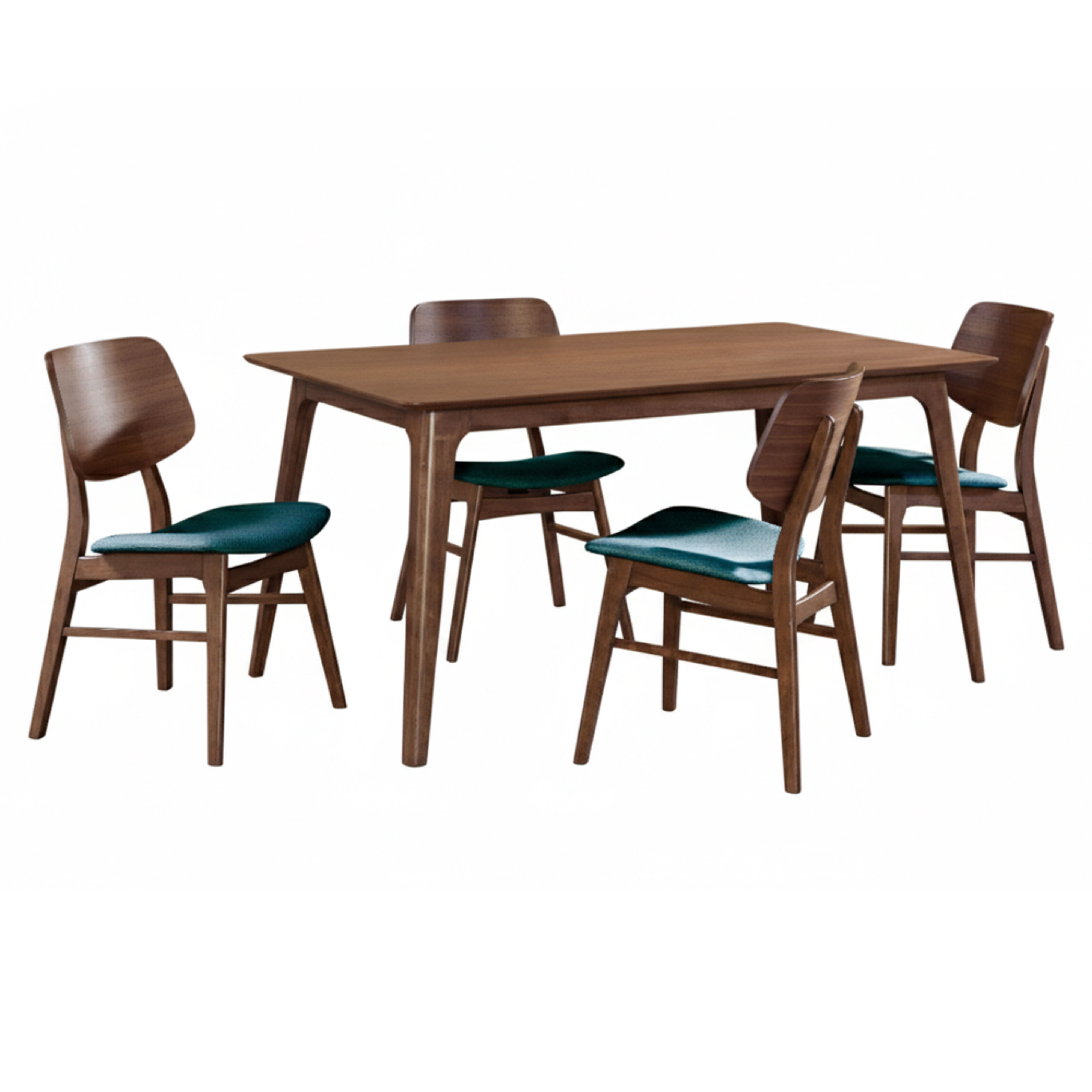 Oscar - 60" Dining Walnut Table With 4 Teal Cushion Chairs - Brow