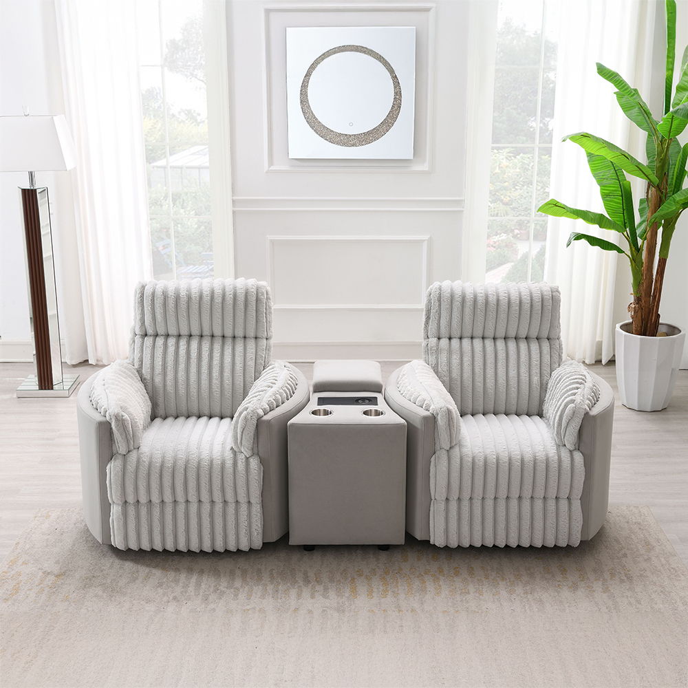 Emee - Console With USB - Gray Corduroy, light gray, view 7