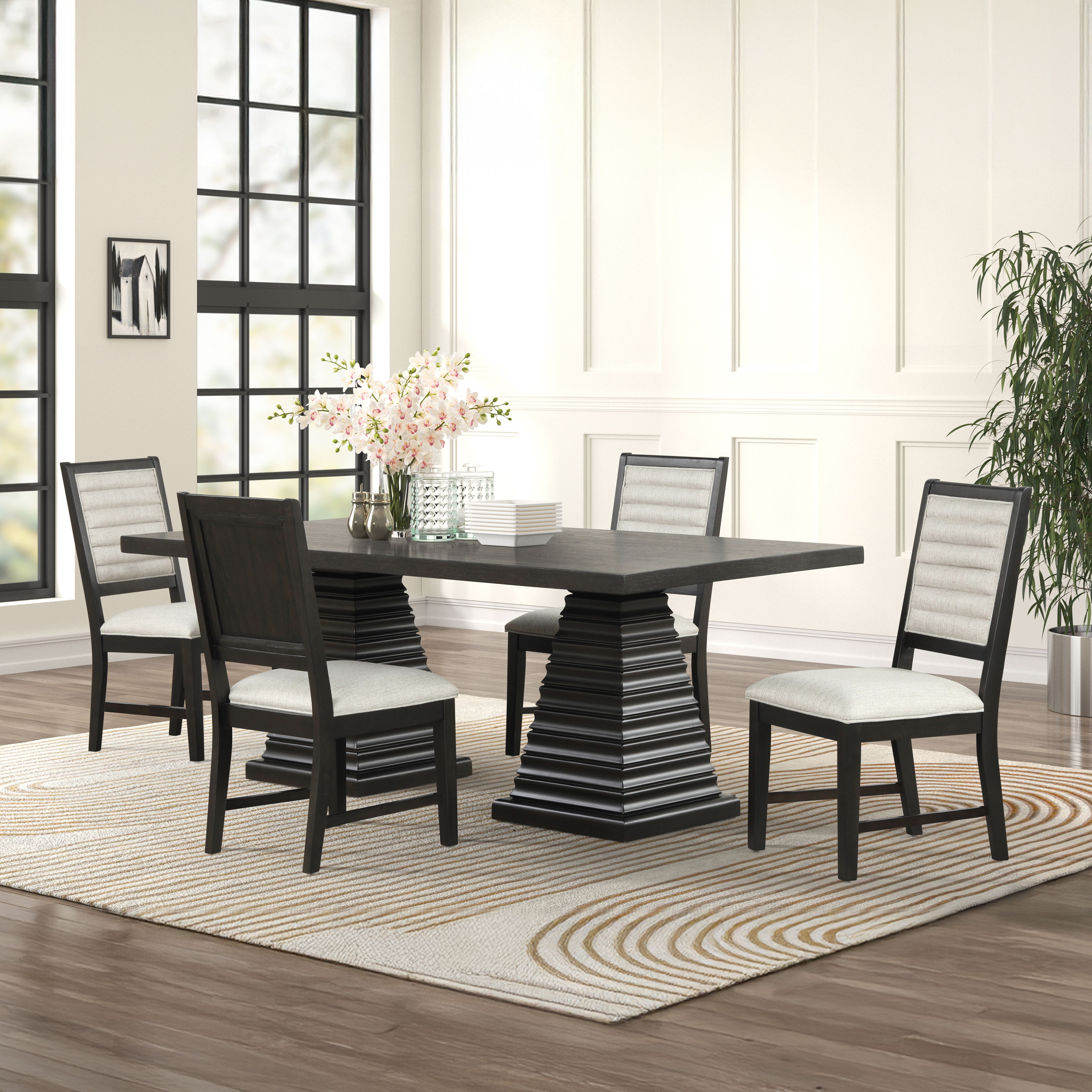 Plateau - 78" Rectangle Dining Table And 4 Chairs - Dark Brown / Beige