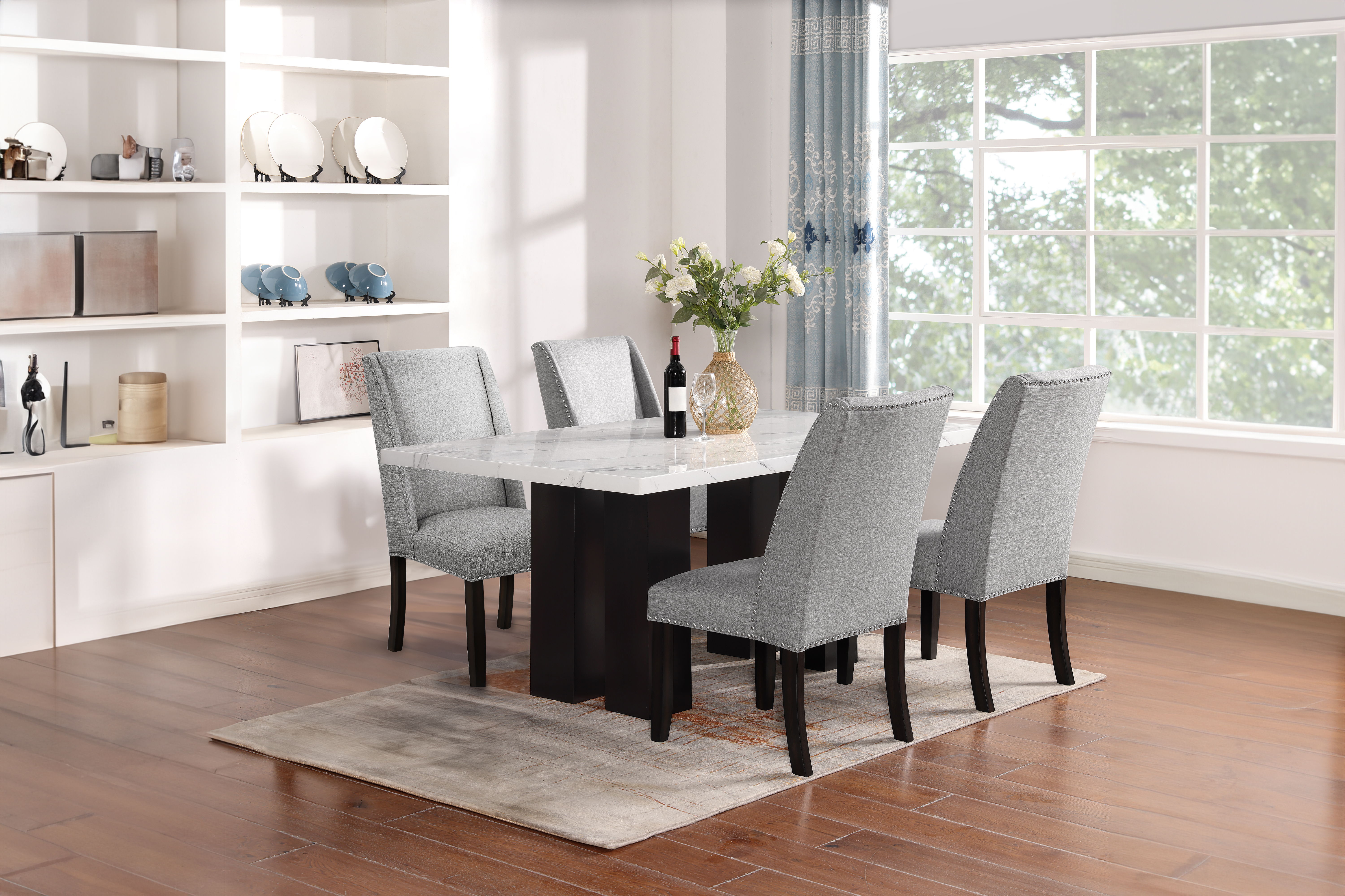 Faust - 5 Piece Dining Room Set (Adjustable Table & 4 Dining Chair) - Gray / White, gray