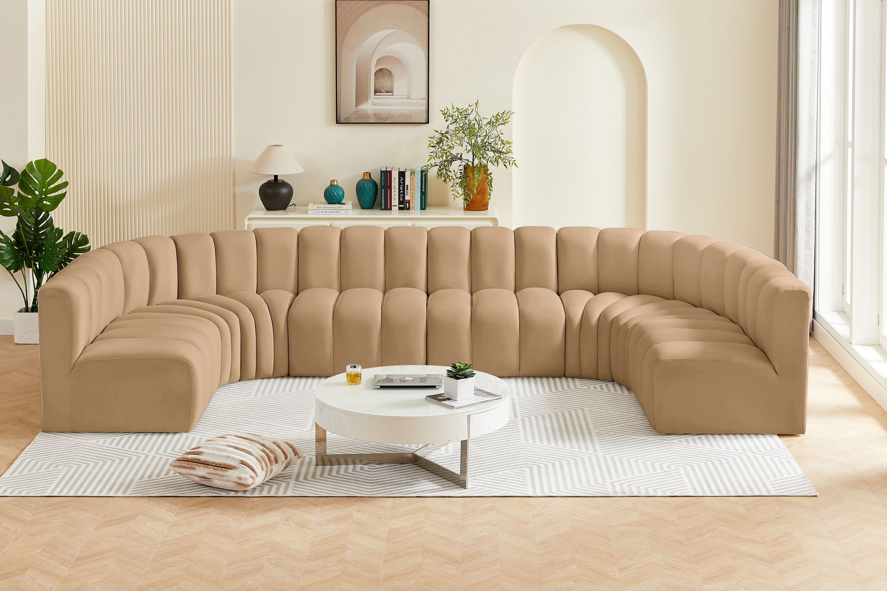 Arc - Velvet Modular U-Shaped Sectional - Camel