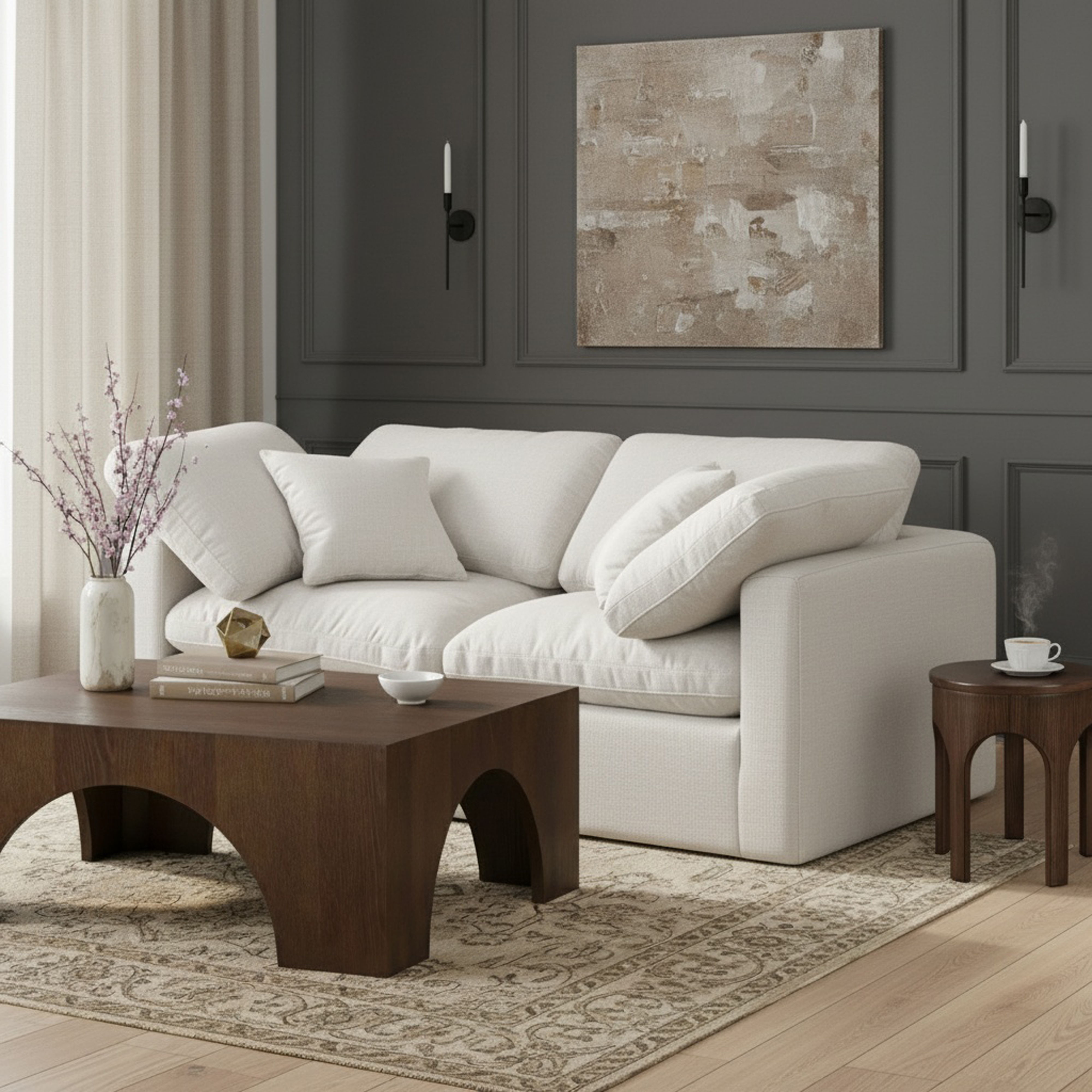 Indulge - Linen 2 Piece Modular Sofa - Cream