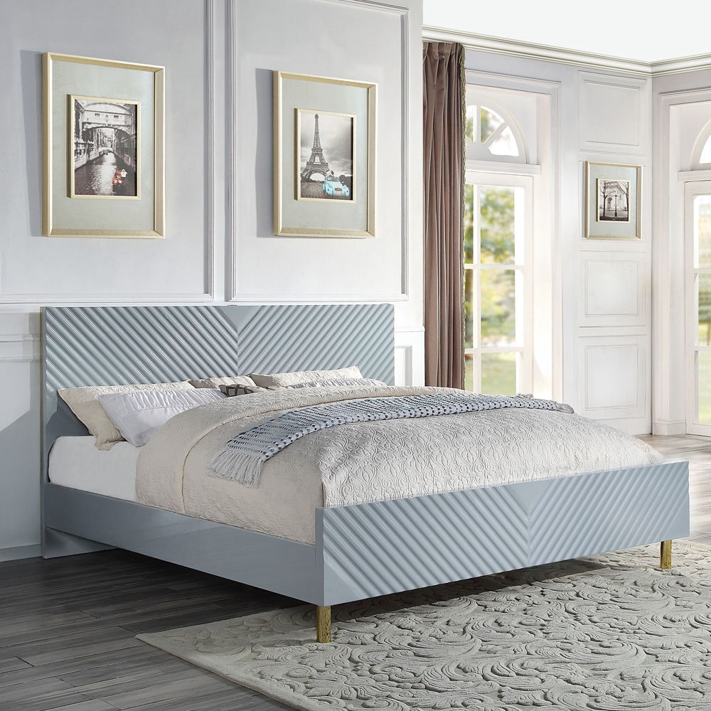 Gaines - Queen Bed - Gray High Gloss, gray