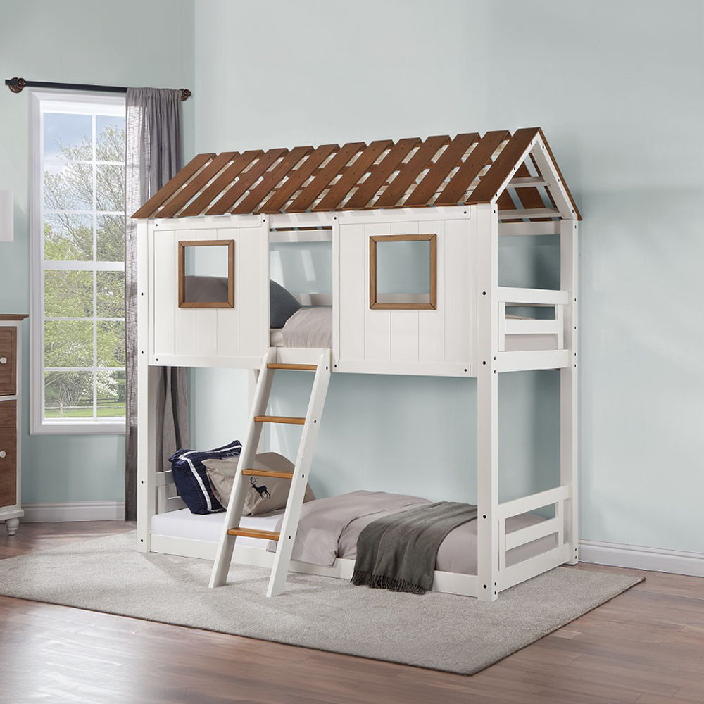 Inara - Twin Over Twin Bunk Bed - White & Rustic Oak, white, view 3