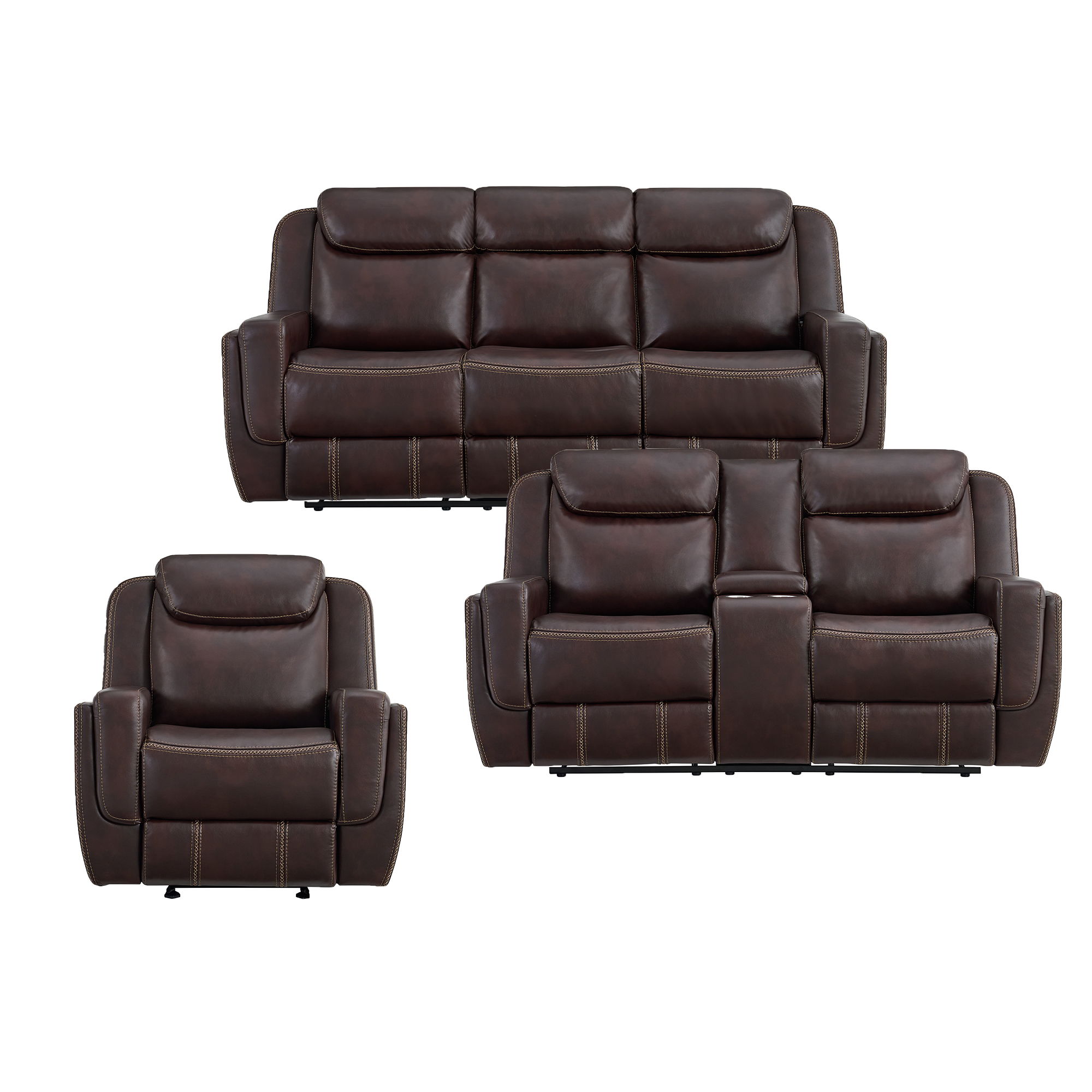 Panther - 3 Piece Living Room Set (Sofa, Loveseat & Recliner) - Neono Brown