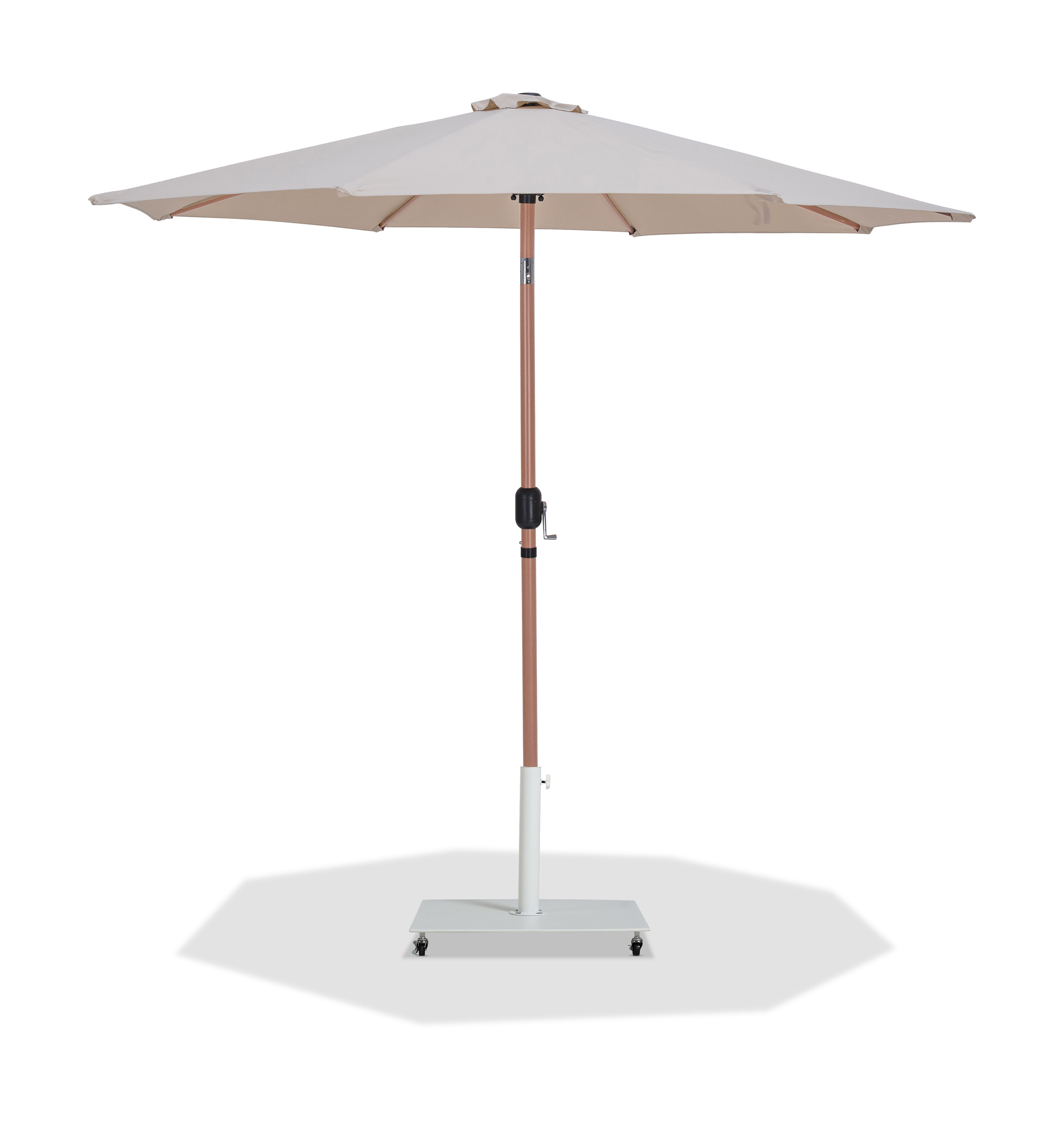 Fiji - Aluminum Patio Umbrella With Square White And Teak Base - Beige