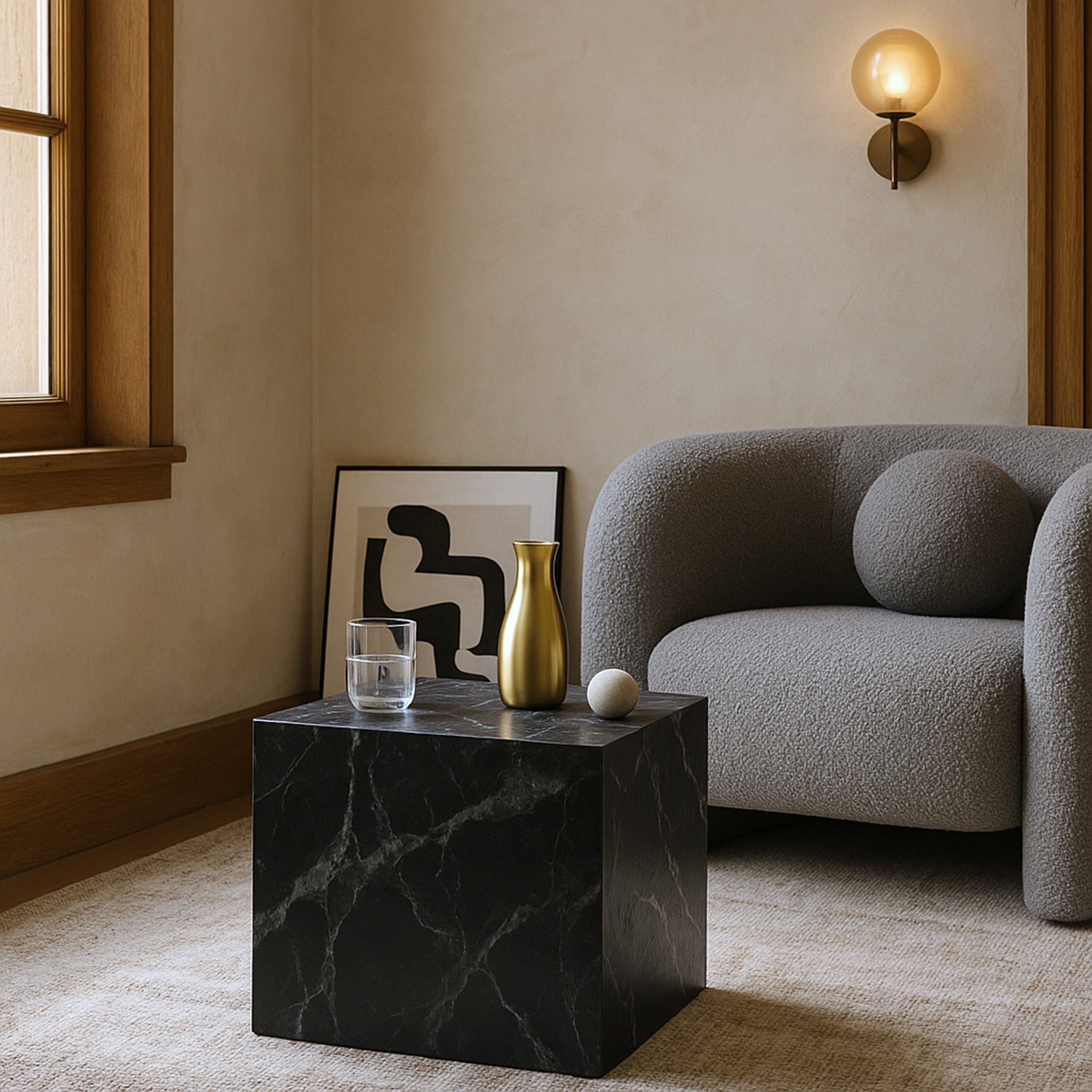 Piazza - Marble Finish Concrete End Table - Black