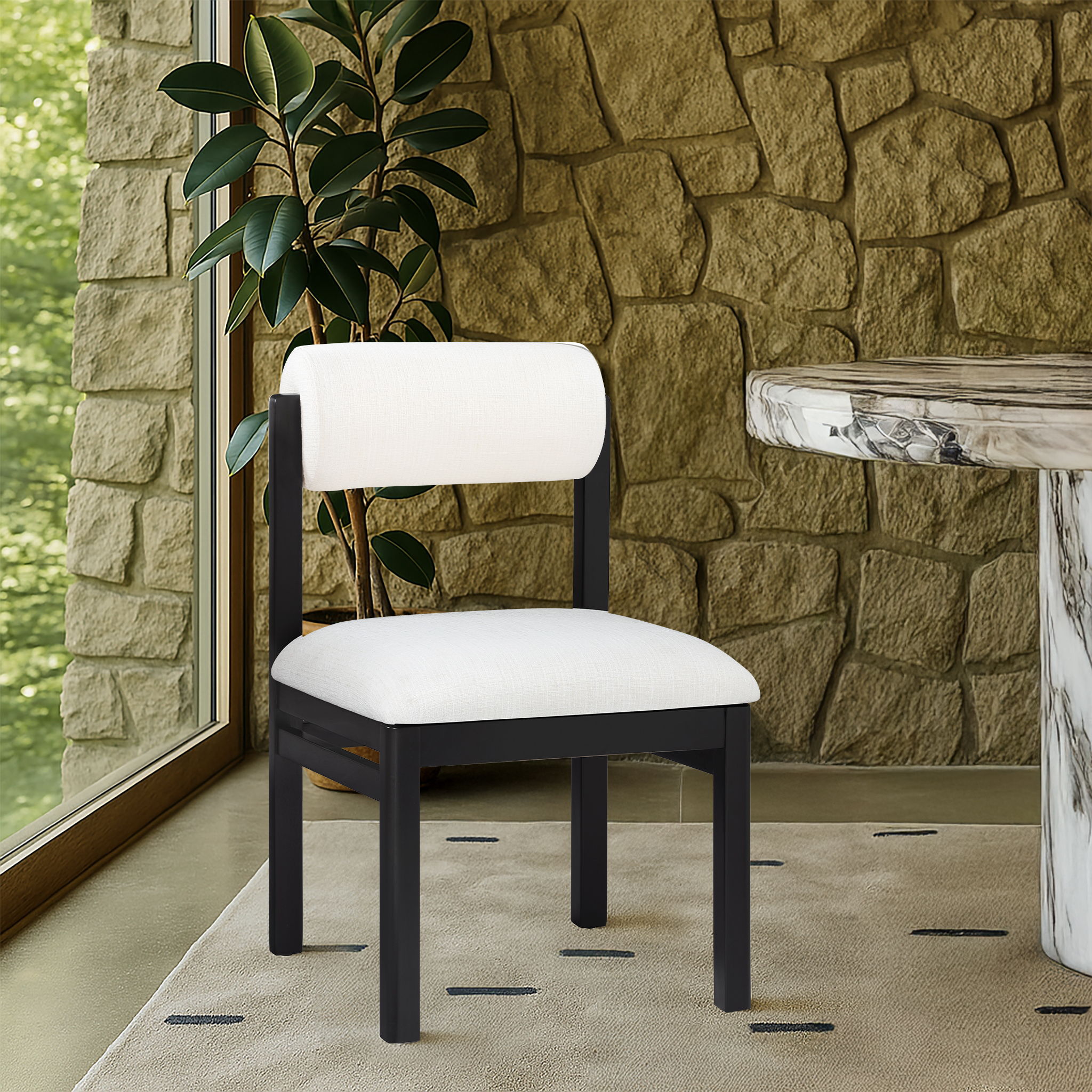Roundhill - Linen Textured Fabric Upholstered Dining Chair (Set of 2) - Cream