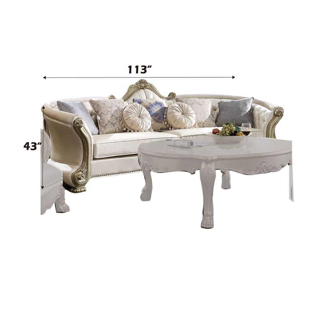 Dresden II - Sofa With 7 Pillows - Pearl Synthetic Leather & Gold Patina, beige, view 4