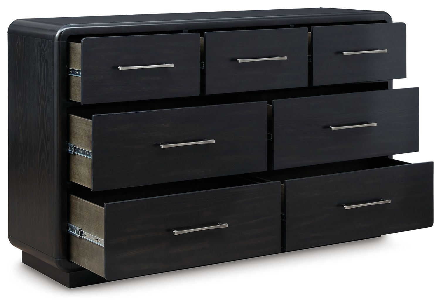 Ashley Furniture Rowanbeck - 5 Pc. - Dresser, Mirror, Chest, King Upholstered Panel Bed - Gray / Black - Image 4