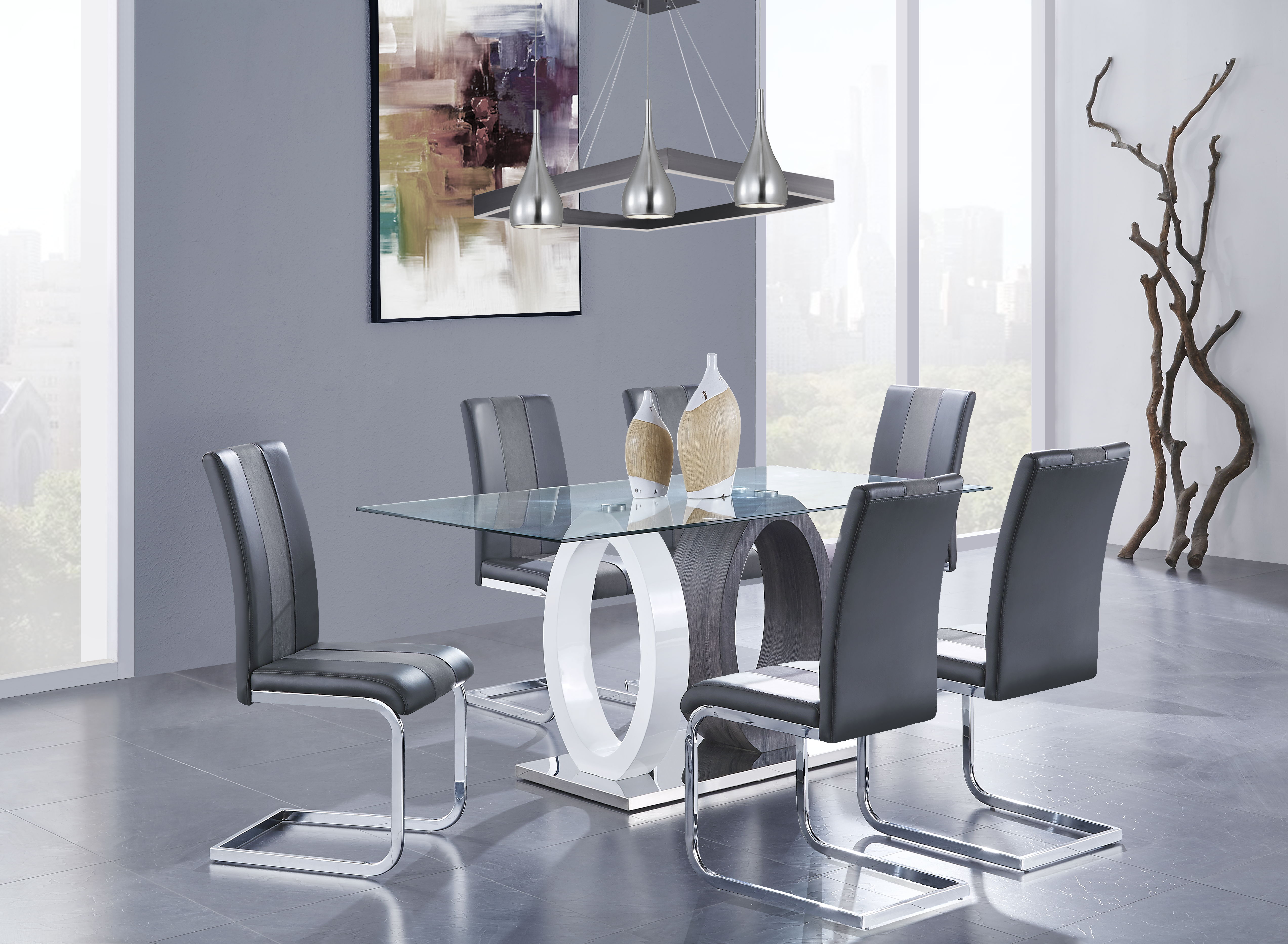 D1628 - 7 Piece Dining Room Set (Dining Table And 6 Dinning Chairs) - Silver