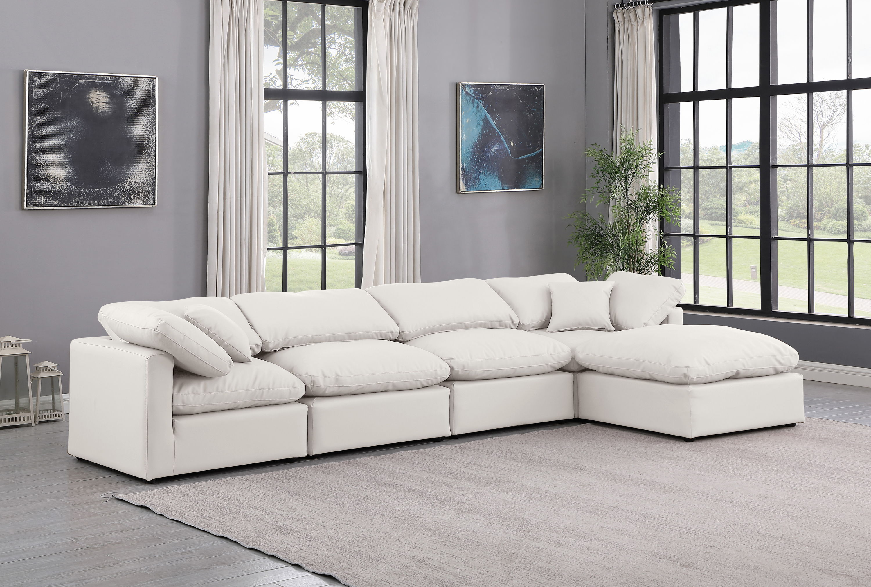 Indulge - Faux Leather 5 Piece Modular Sectional With Chaise - Cream
