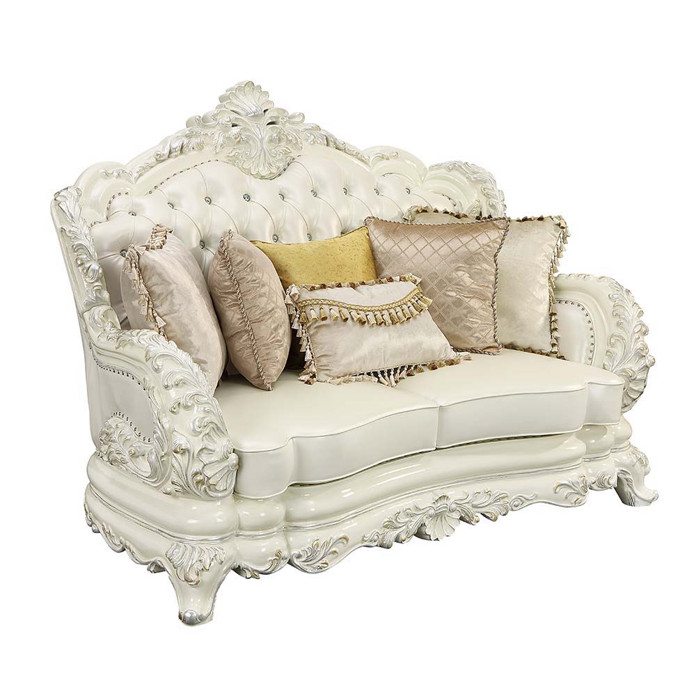 Adara - Loveseat With 5 Pillows - Pearl White Synthetic Leather & Antique White, white, view 6