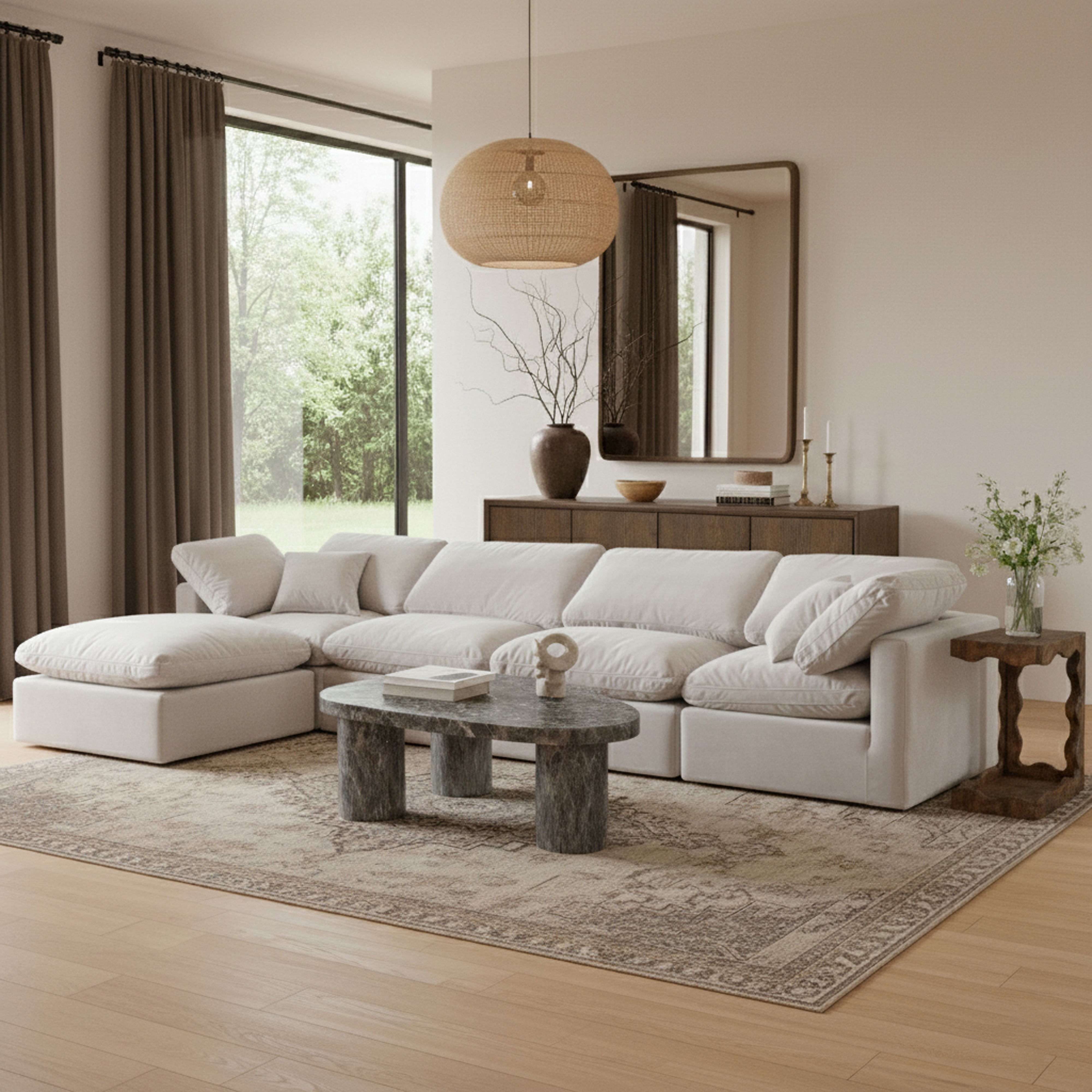 Indulge - Velvet 5 Piece Modular Sectional With Chaise - Off White