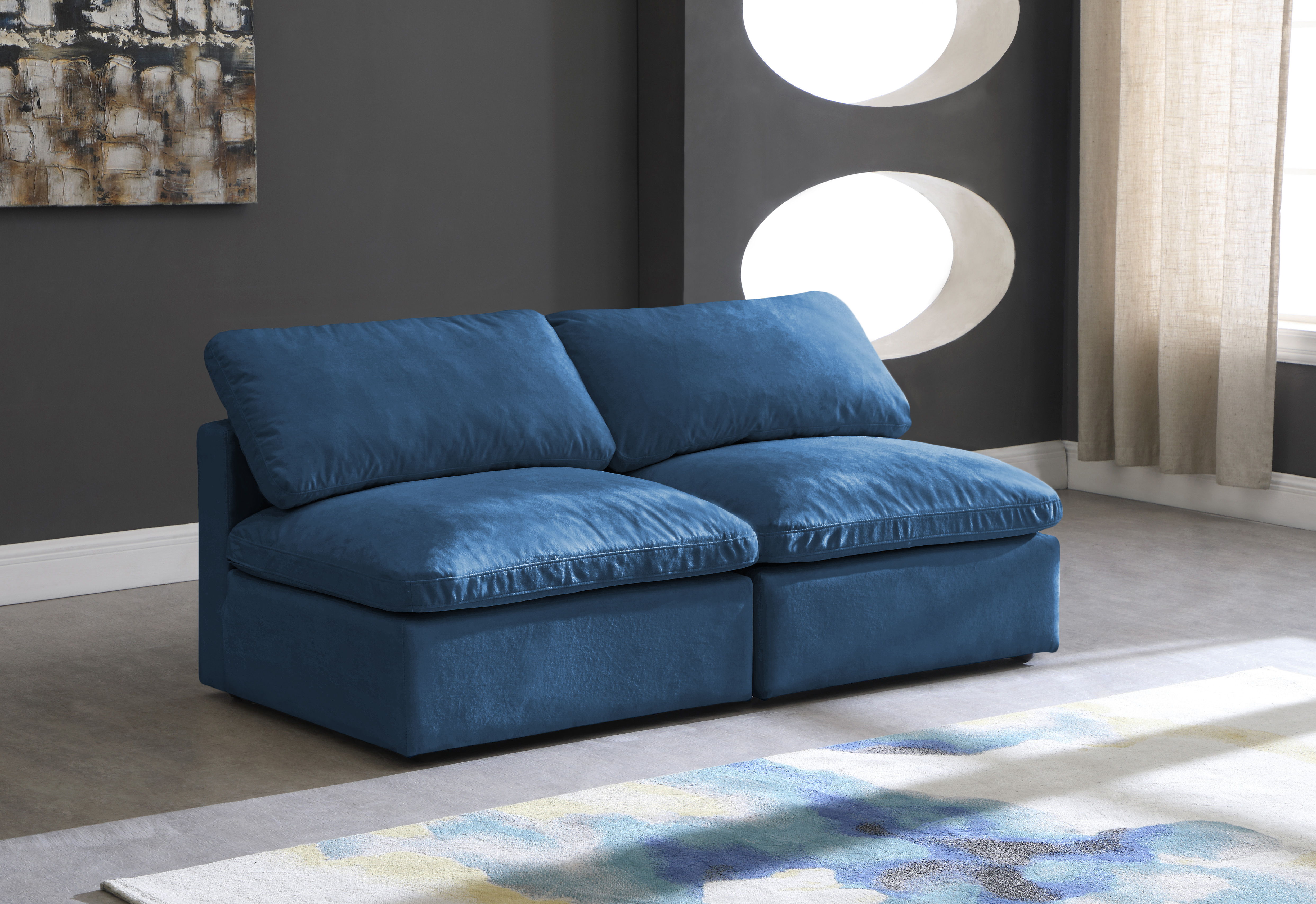 Plush - 2 Piece Modular Armless Sofa - Navy