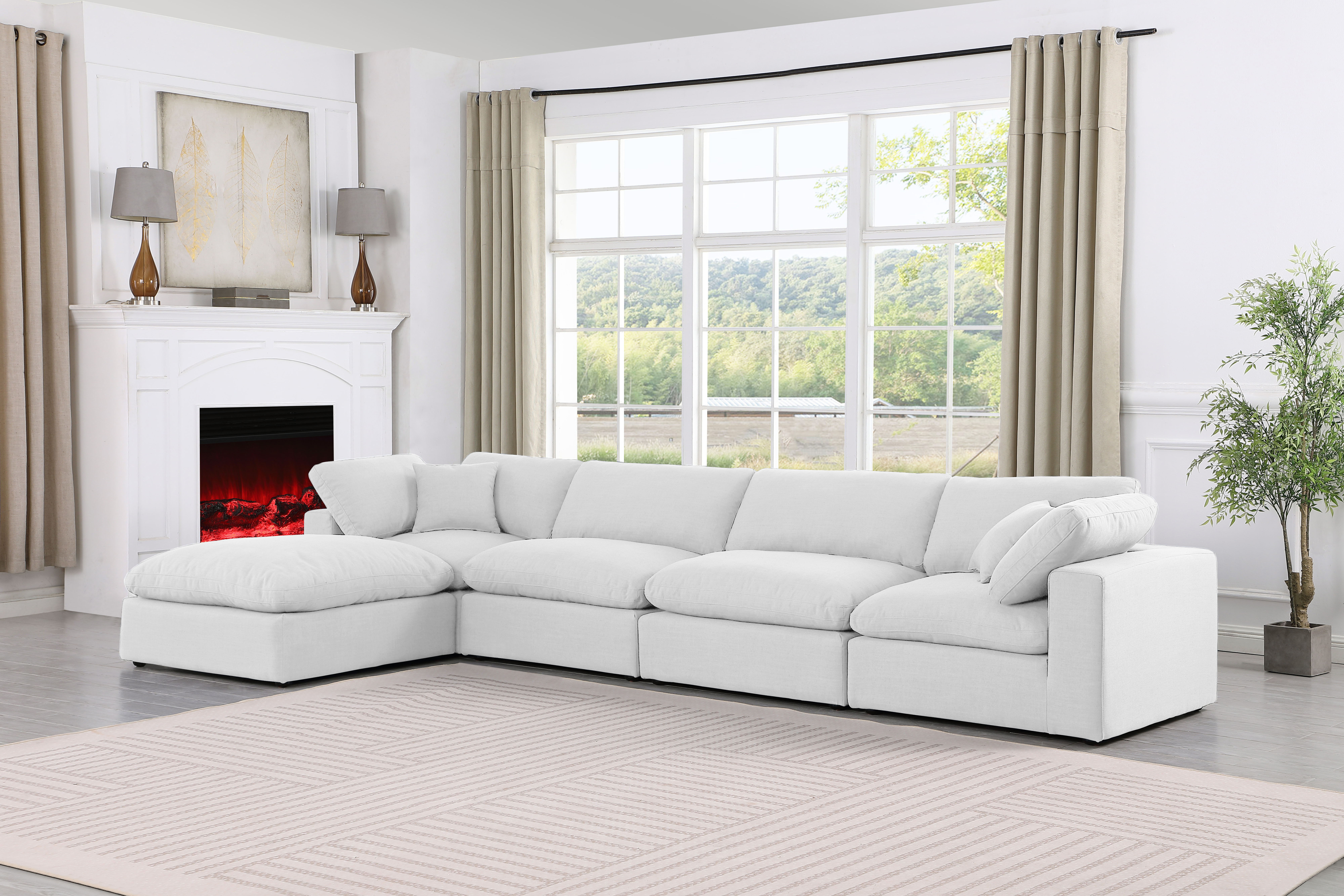 Comfy - 5 Piece Linen Modular Sectional With Chaise - Off White
