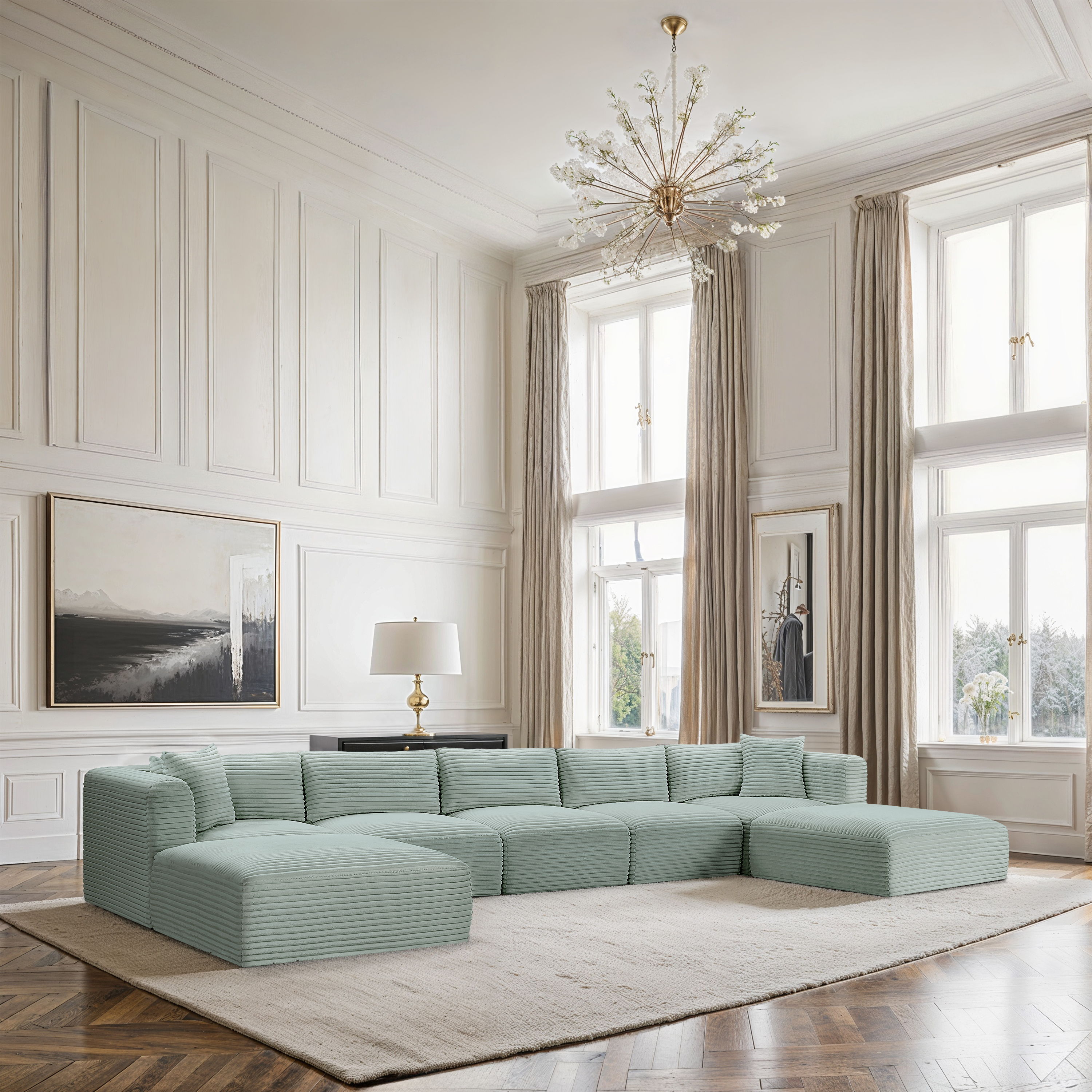 Shaggy - 7 Piece Modular Sectional With 2 Ottomans - Mint