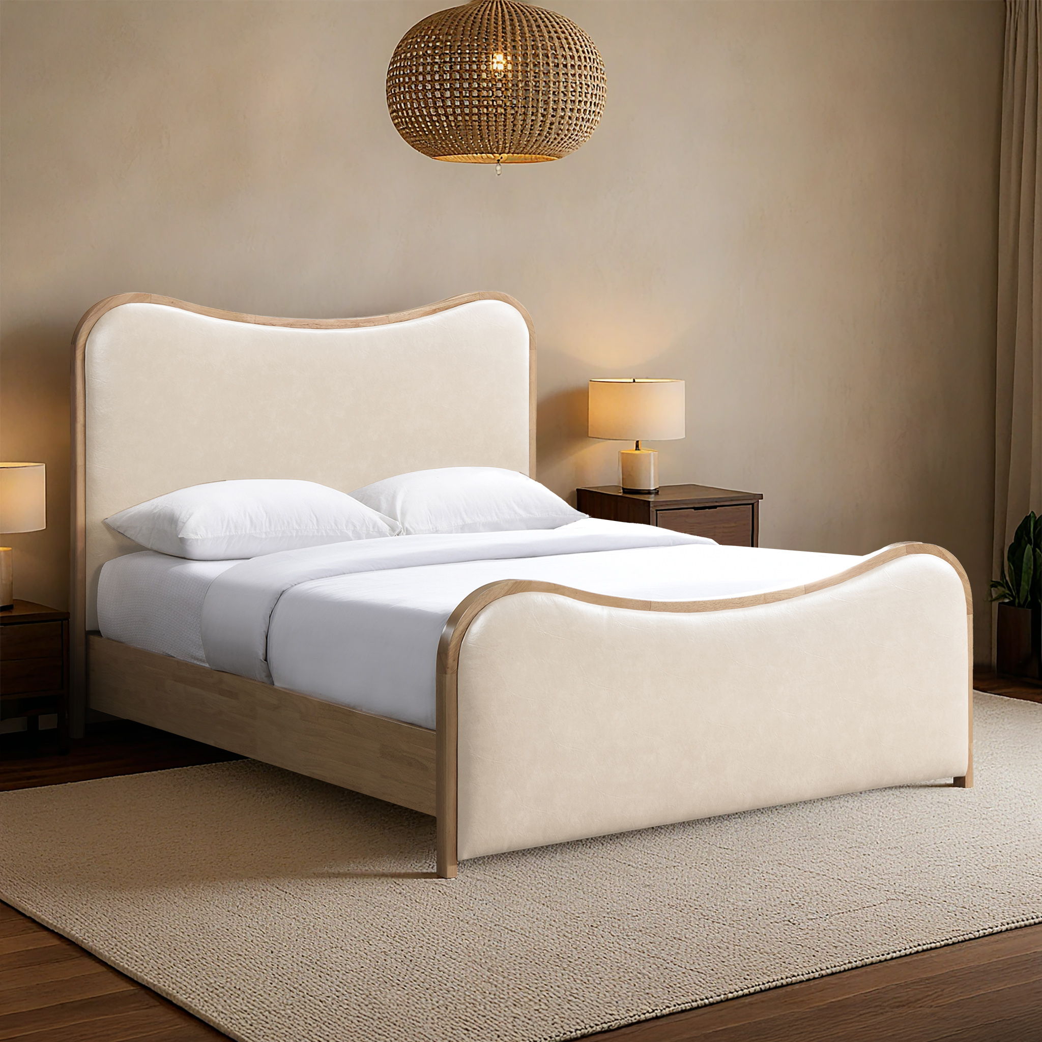 Arvada - Vegan Leather Queen Bed - Cream
