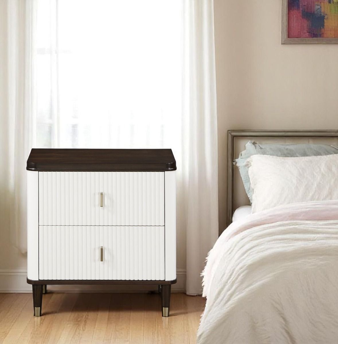 Carena - Nightstand With USB - White & Brown, white, view 8