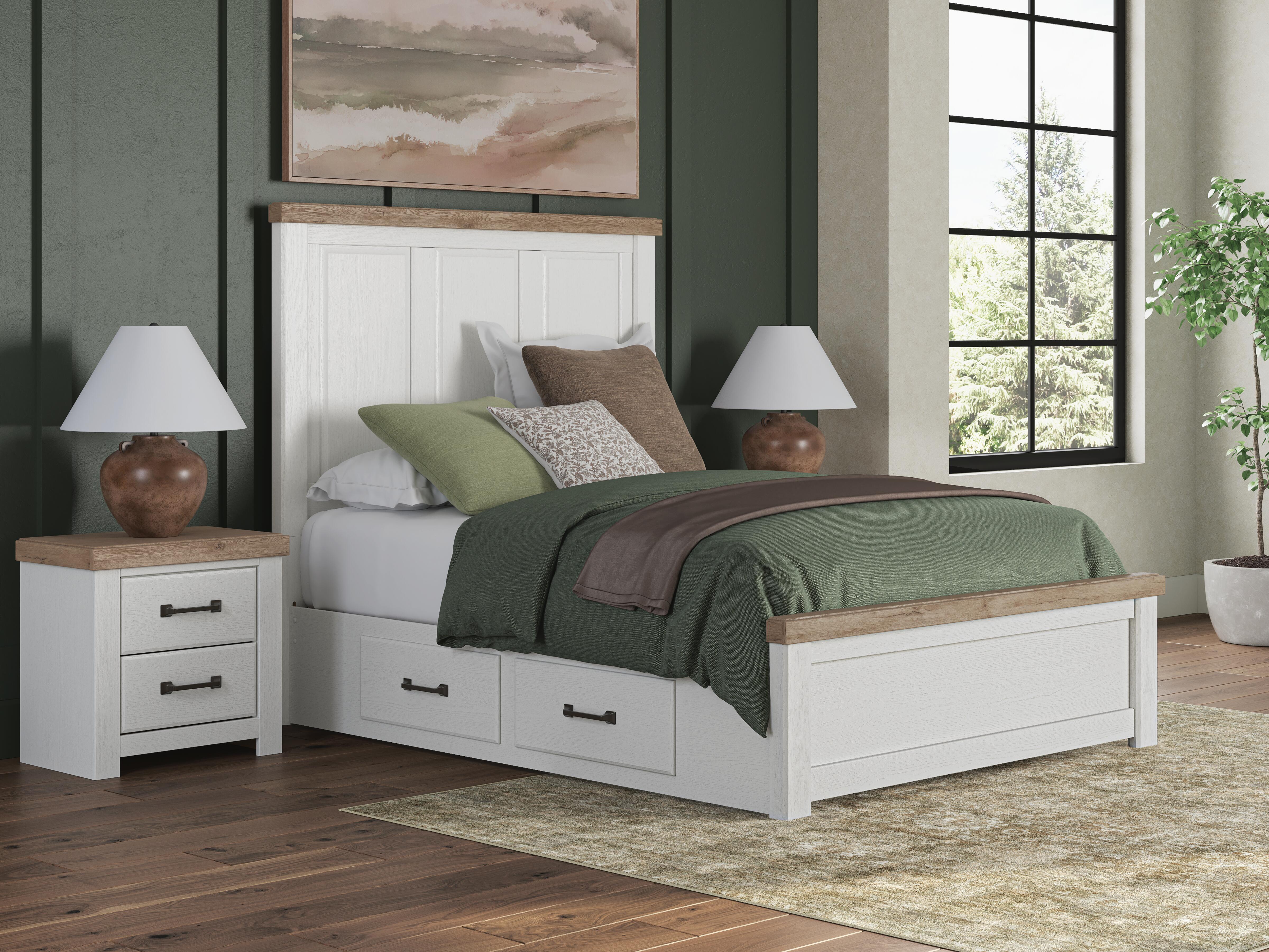 Savonport - Queen Panel Bed With Under Bed Storage Unit - White / Brown