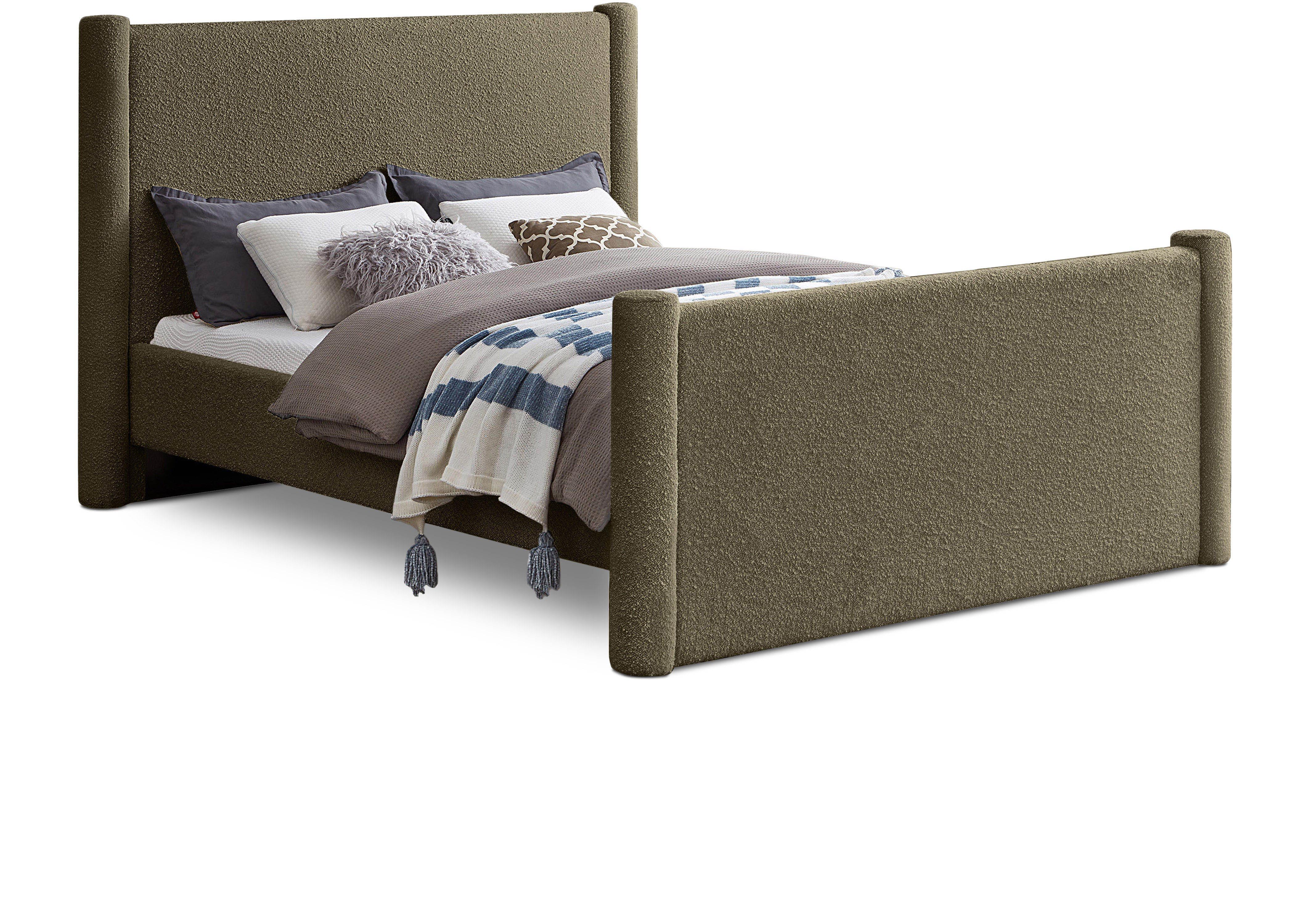 Elias - Boucle Queen Bed - Olive Green