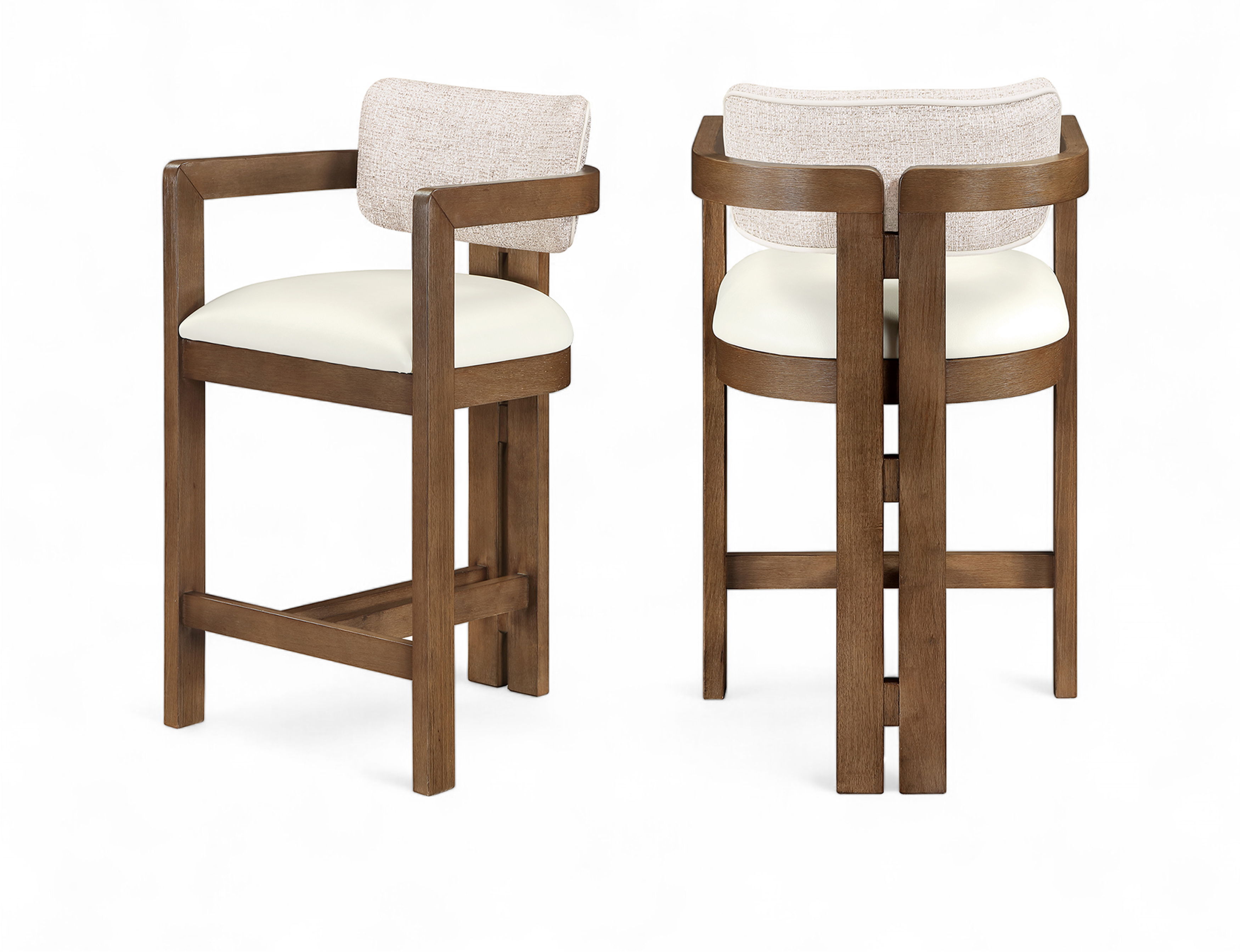 Ravina - Vegan Leather and Linen Textured Fabric Upholstered Counter Stool - Beige