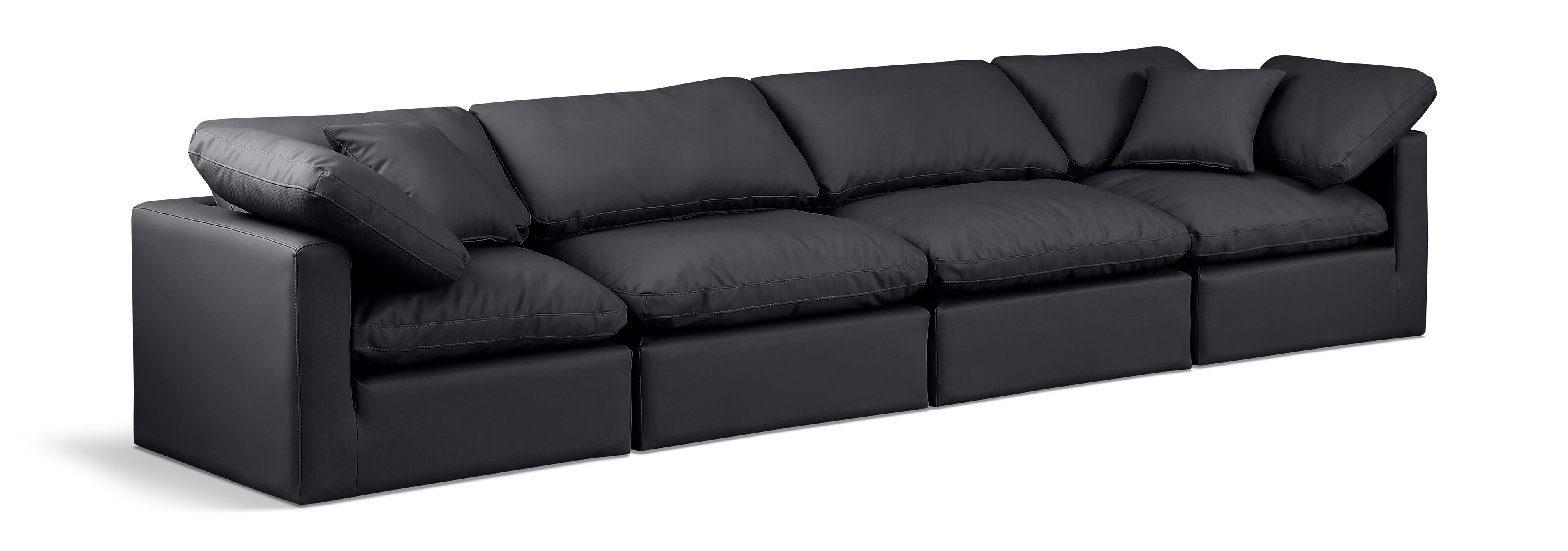 Indulge - Faux Leather 4 Seat Modular Sofa - Black