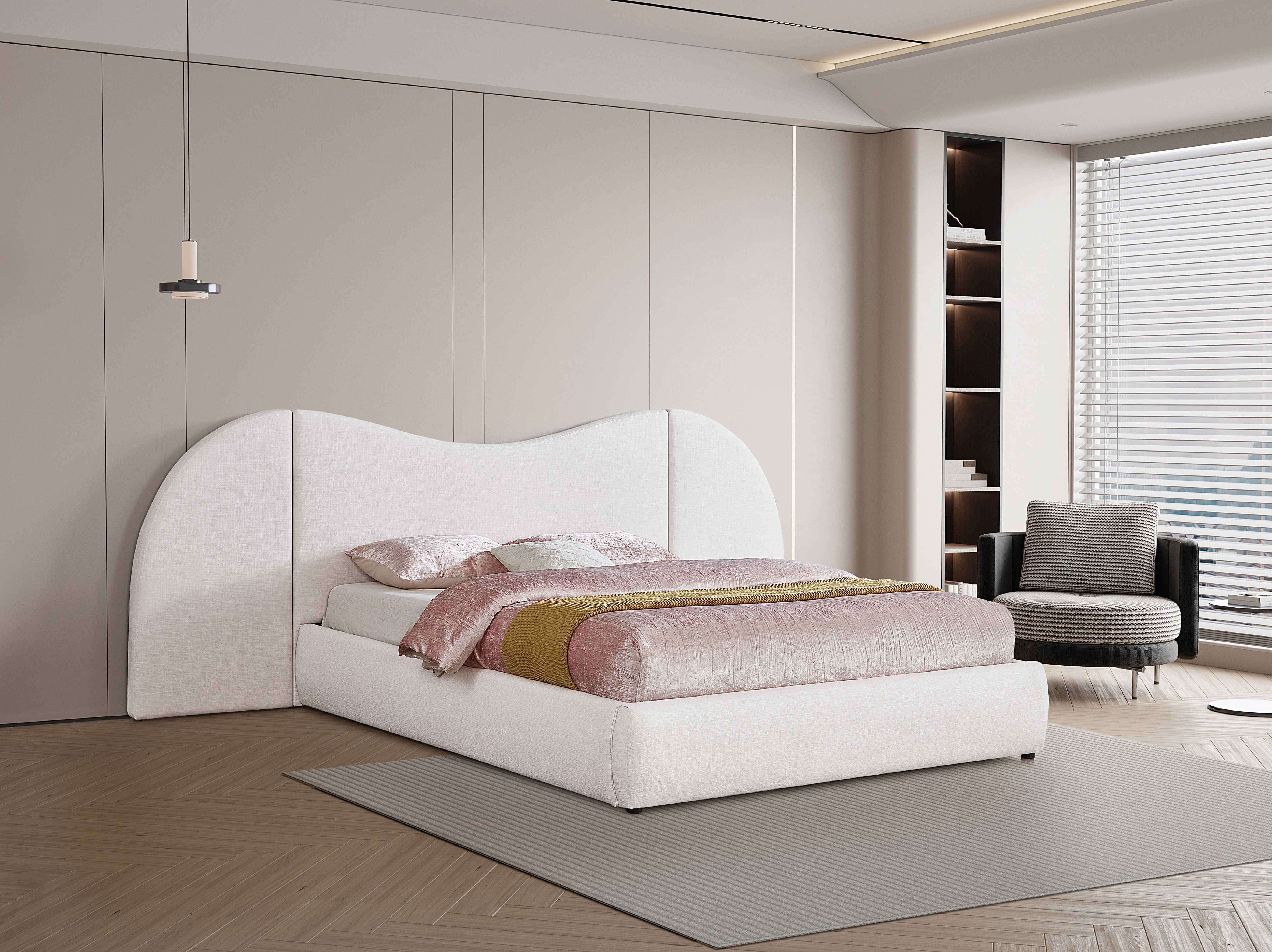 Everest - Linen Fabric Queen Bed - White