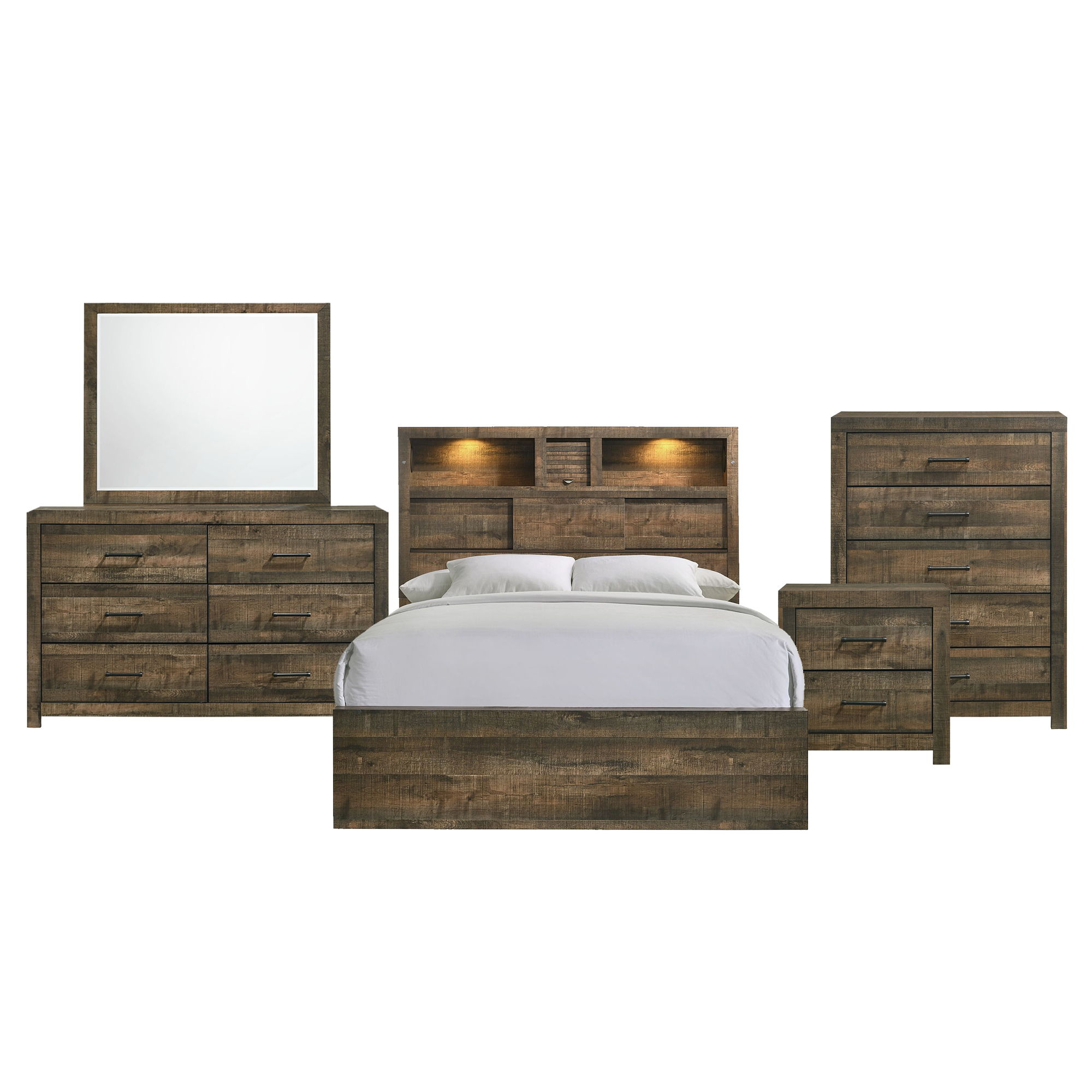 Bailey - Full Panel 5 Piece Bedroom Set With Bluetooth - Walnut Image