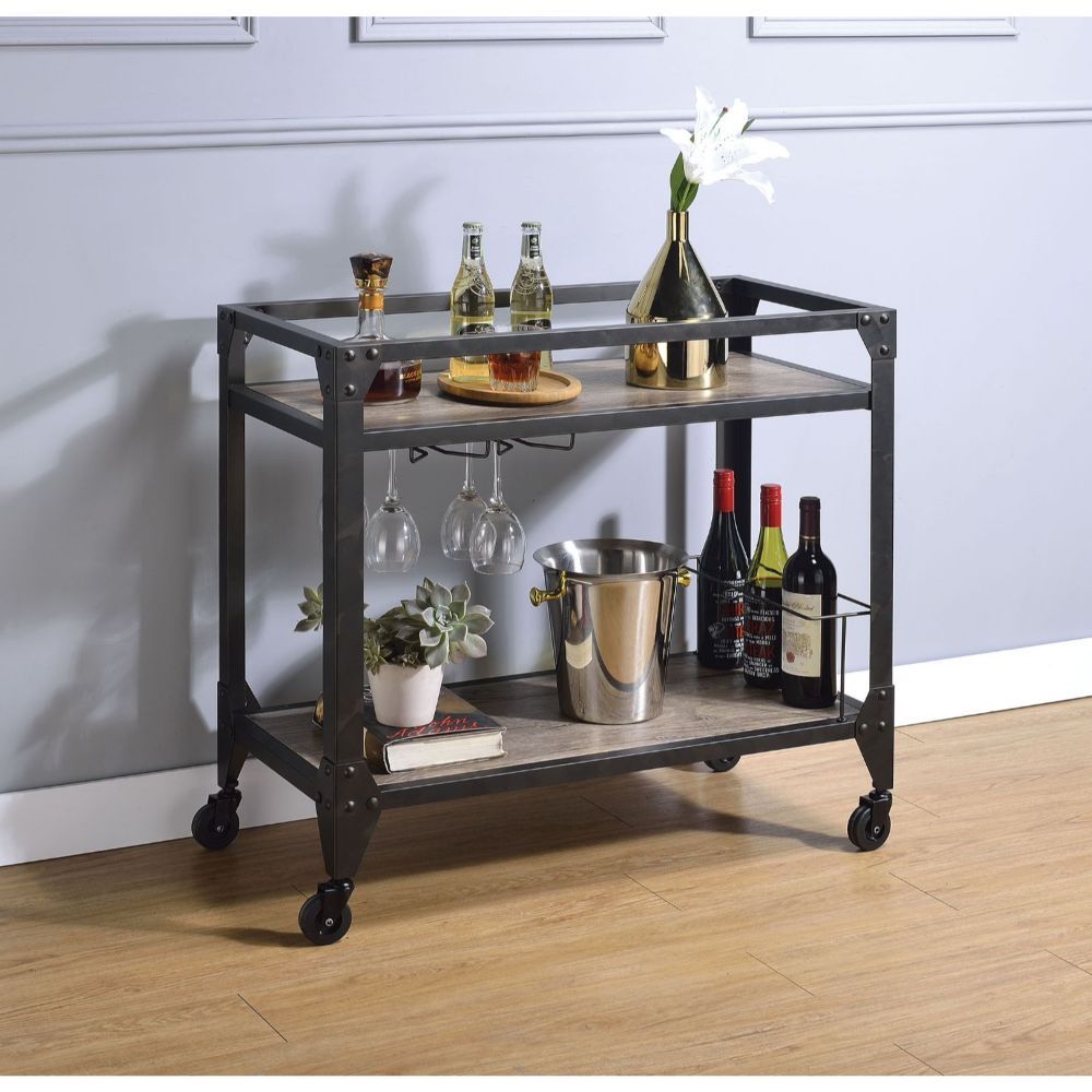 Jorgensen - Serving Cart - Rustic Oak & Charcoal, light brown, view 2