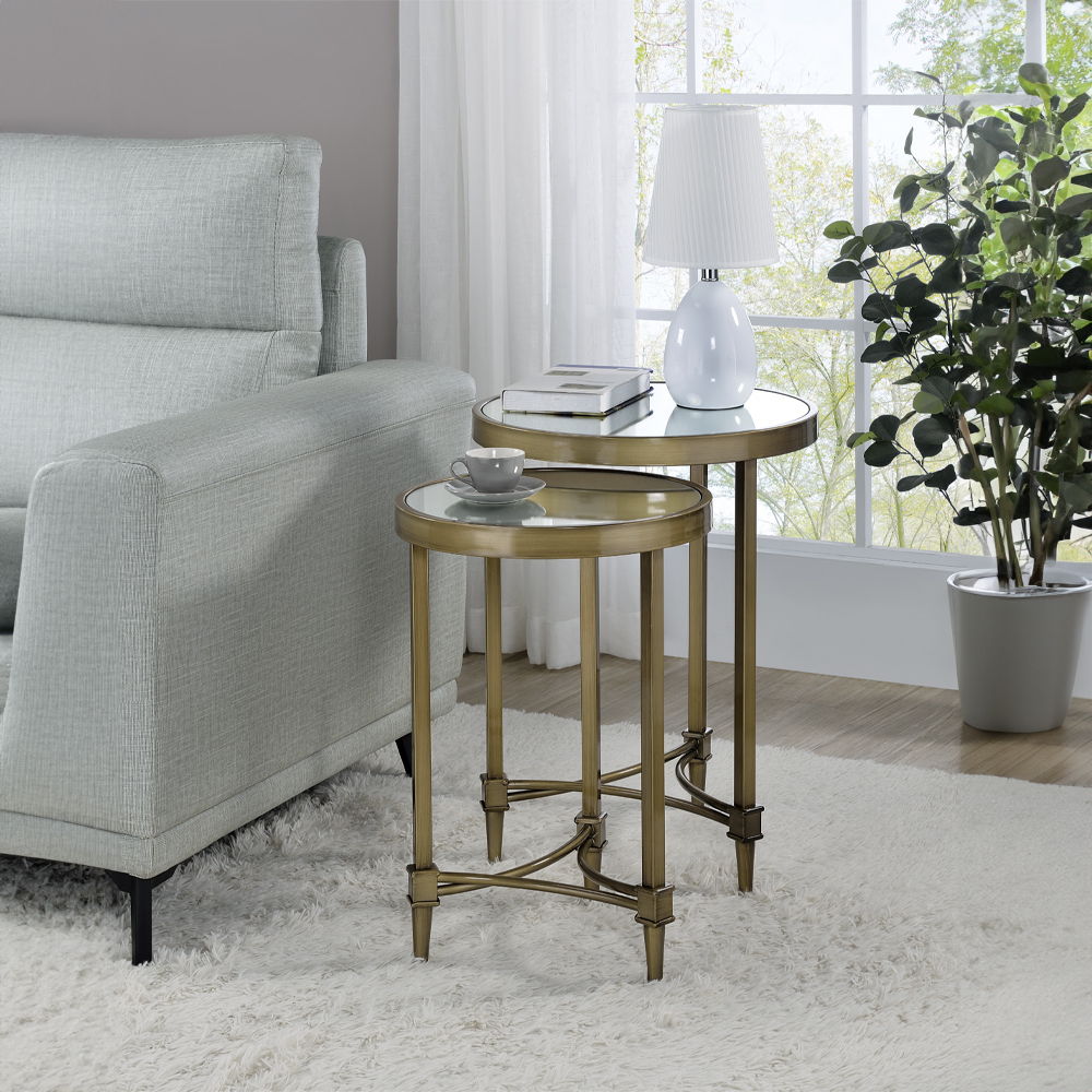 Aditya - Nesting Table - Mirrored & Antique Brass, gold, view 3