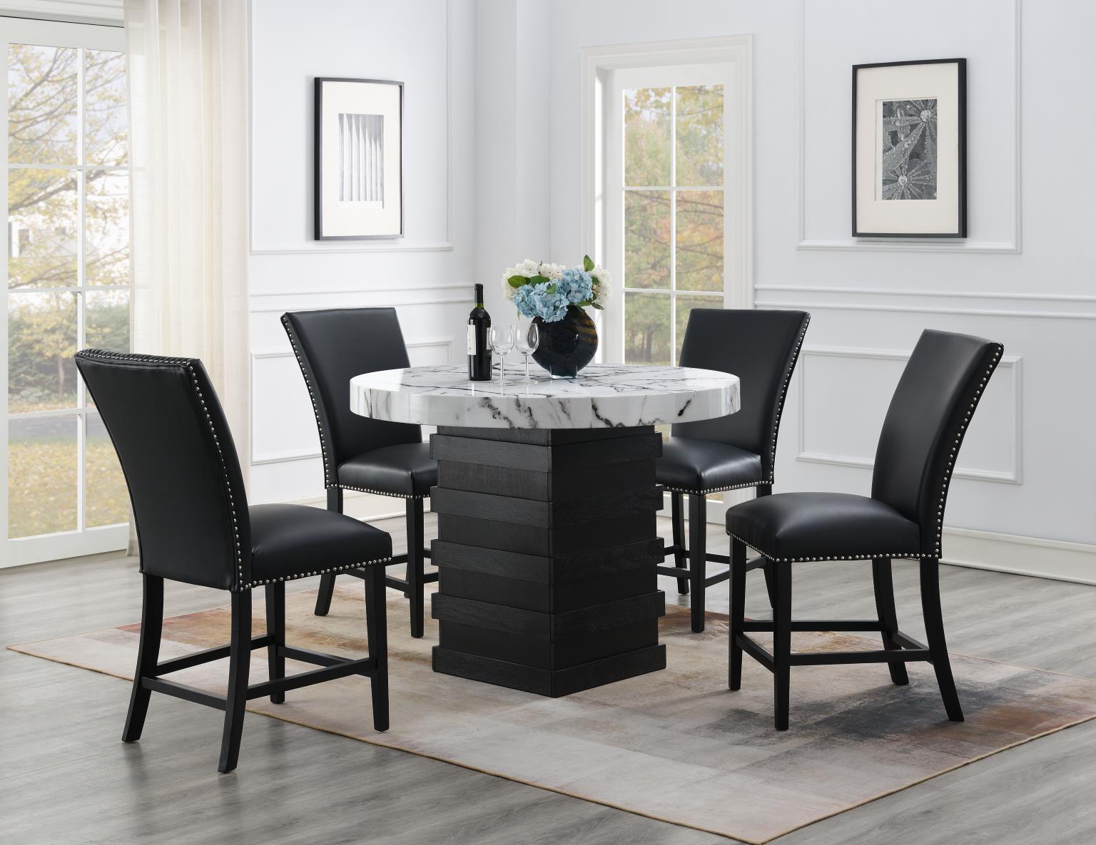 D141 - 5 Piece Dining Room Set (Counter Table, 4 Faux Leather Chairs) - Black