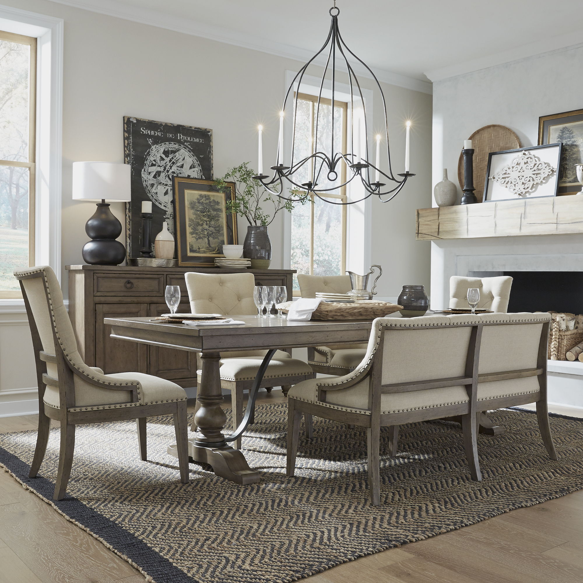 Liberty Furniture Americana Farmhouse - 6 Piece Trestle Table Set - Light Brown