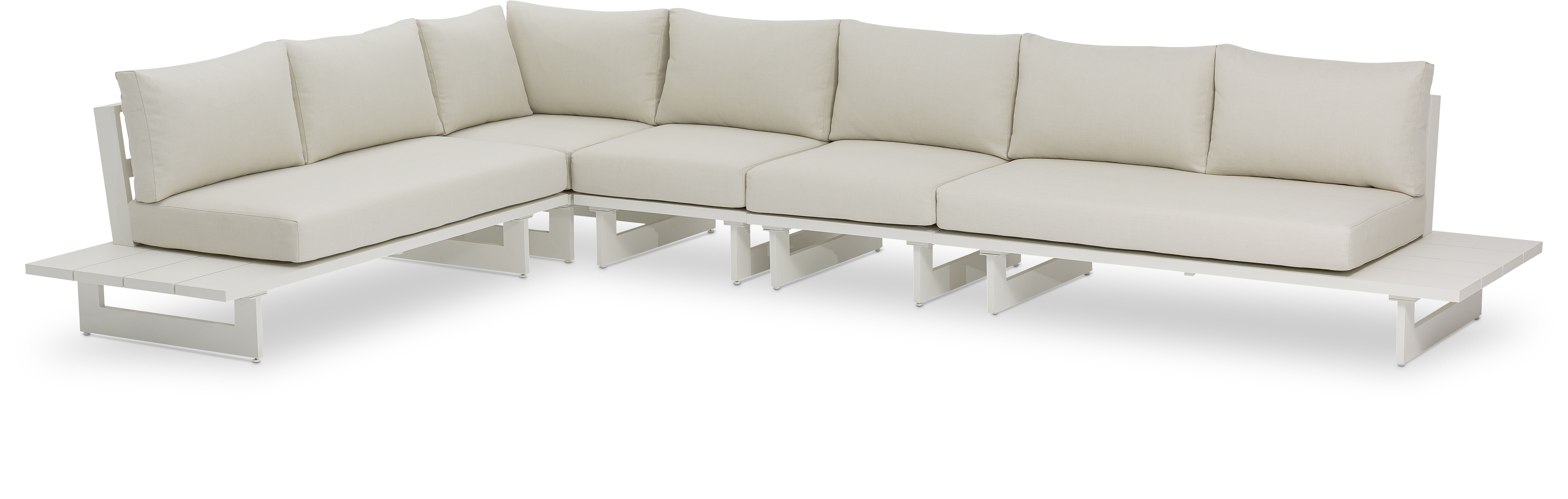 Maldives - 5 Piece Water Resistant Outdoor Patio Modular Left Arm Facing Sectional With White Base - Cream