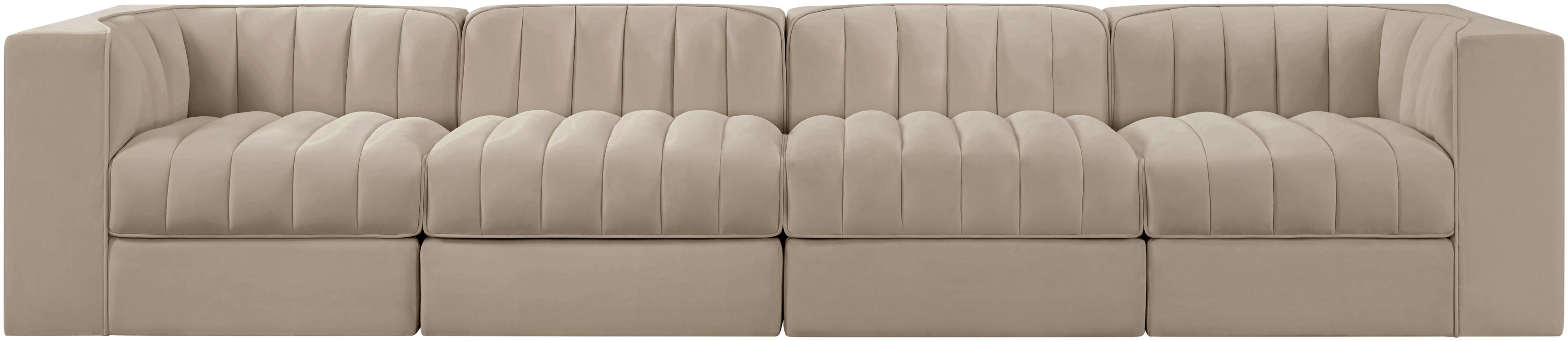 Rummi - Velvet Performance Fabric Upholstered 4 Piece Modular Sofa - Beige
