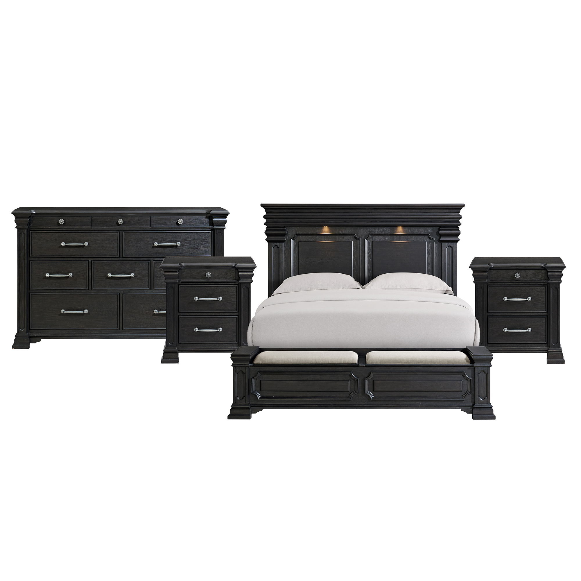 King · 4 Pc · Bedroom Set With 2 Nightstands & Dresser