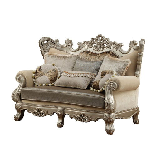 Ranita - Loveseat With 6 Pillows - Fabric & Champagne, beige