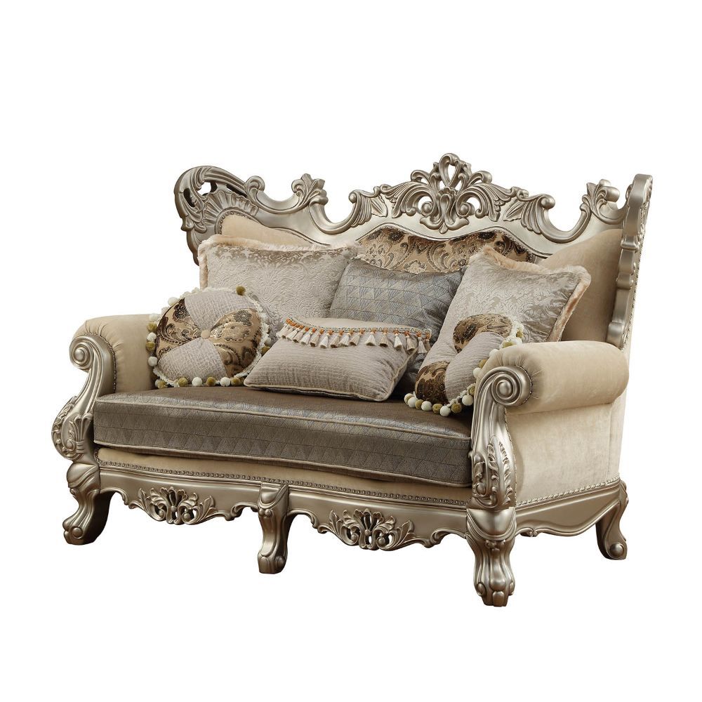 Ranita - Loveseat With 6 Pillows - Fabric & Champagne, beige