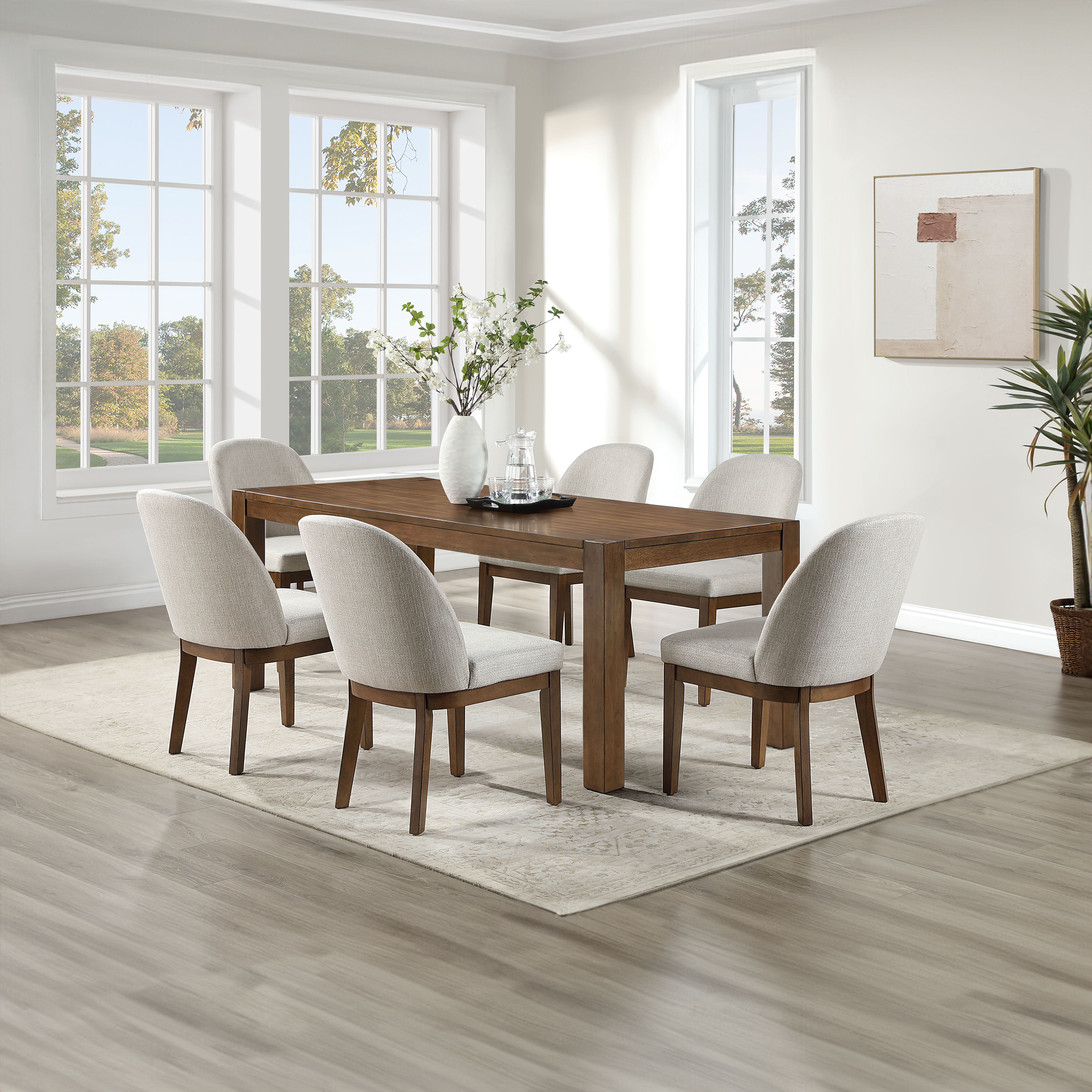 Phoenix - 78" Dining Table & 6 Chairs - Brown, light brown