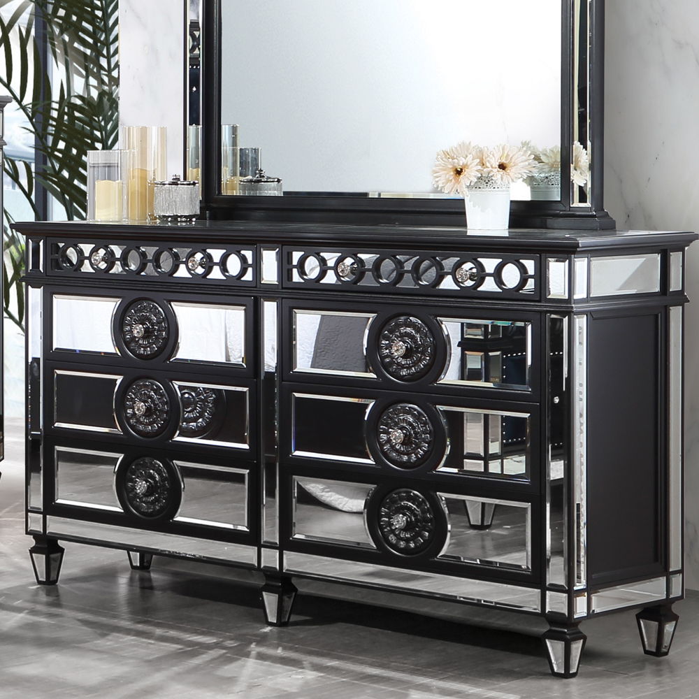Varian II - Dresser - Mirrored, Black & Sliver, black